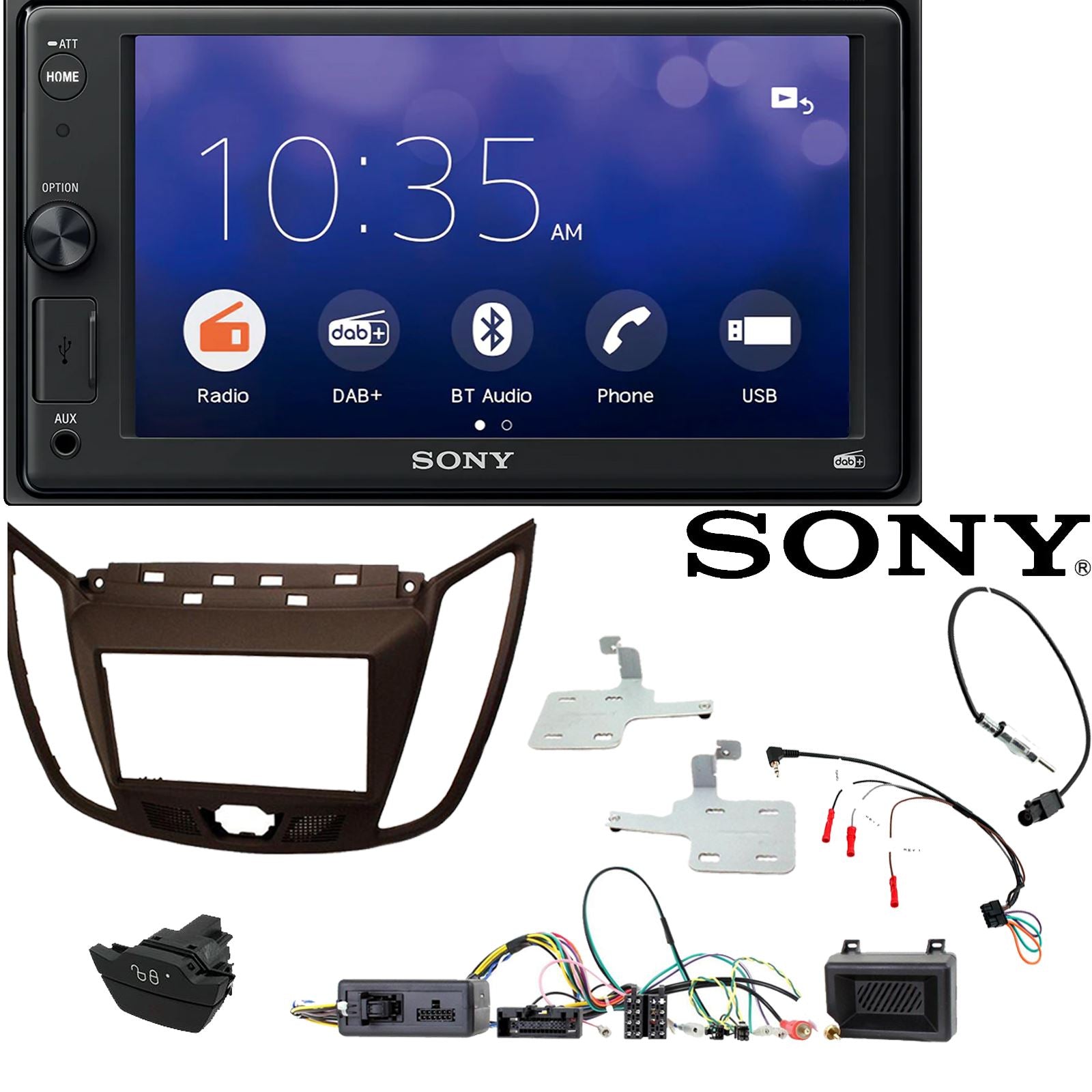 SONY 6.2" Screen Blutooth Double Din Stereo Fitting Kit + Steering Wheel Stalk Controls to fit Ford C-Max 2010-