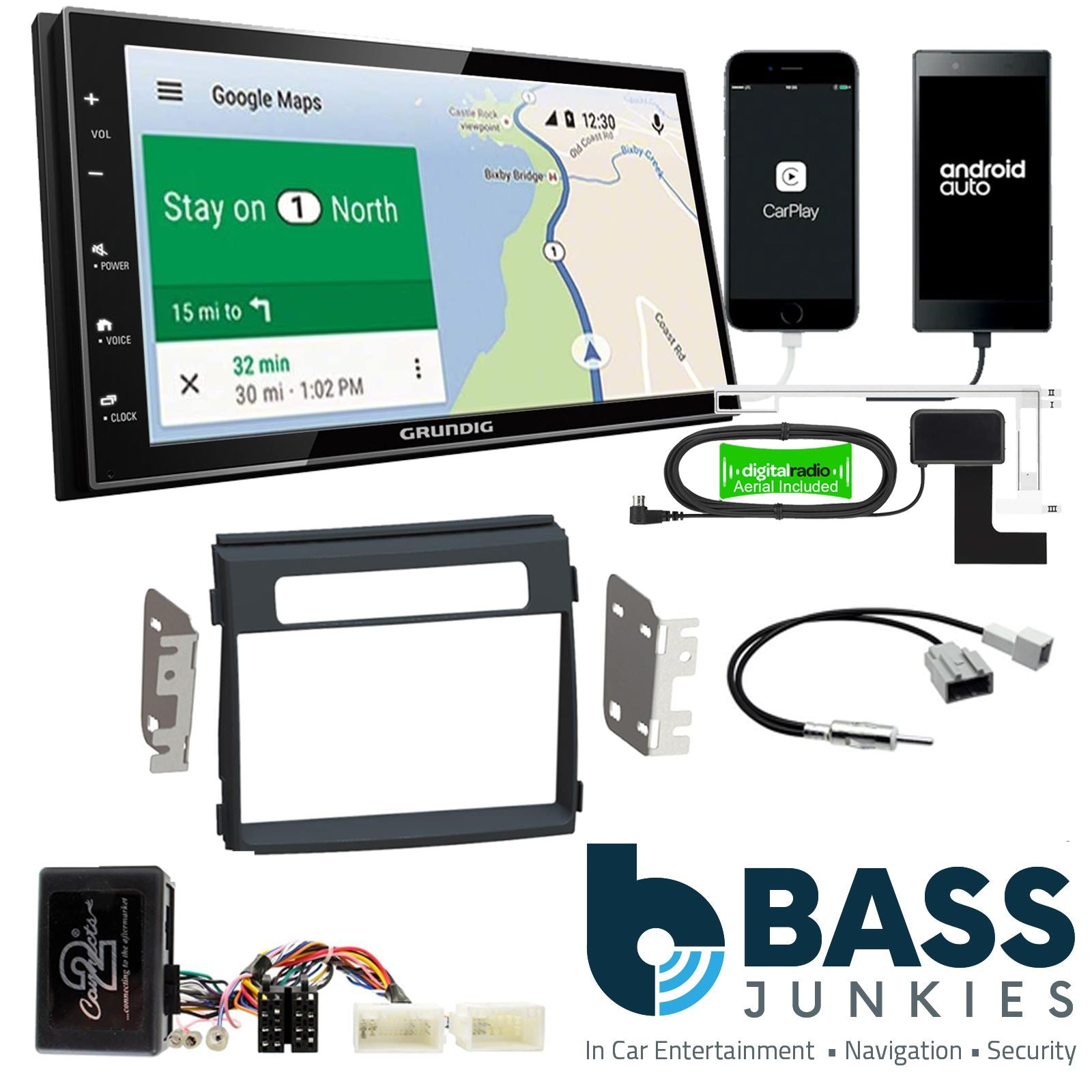 Grundig 6.8" Apple Android Double Din Stereo Fitting Kit + Steering Wheel Stalk Controls to fit Kia Soul 2012-14