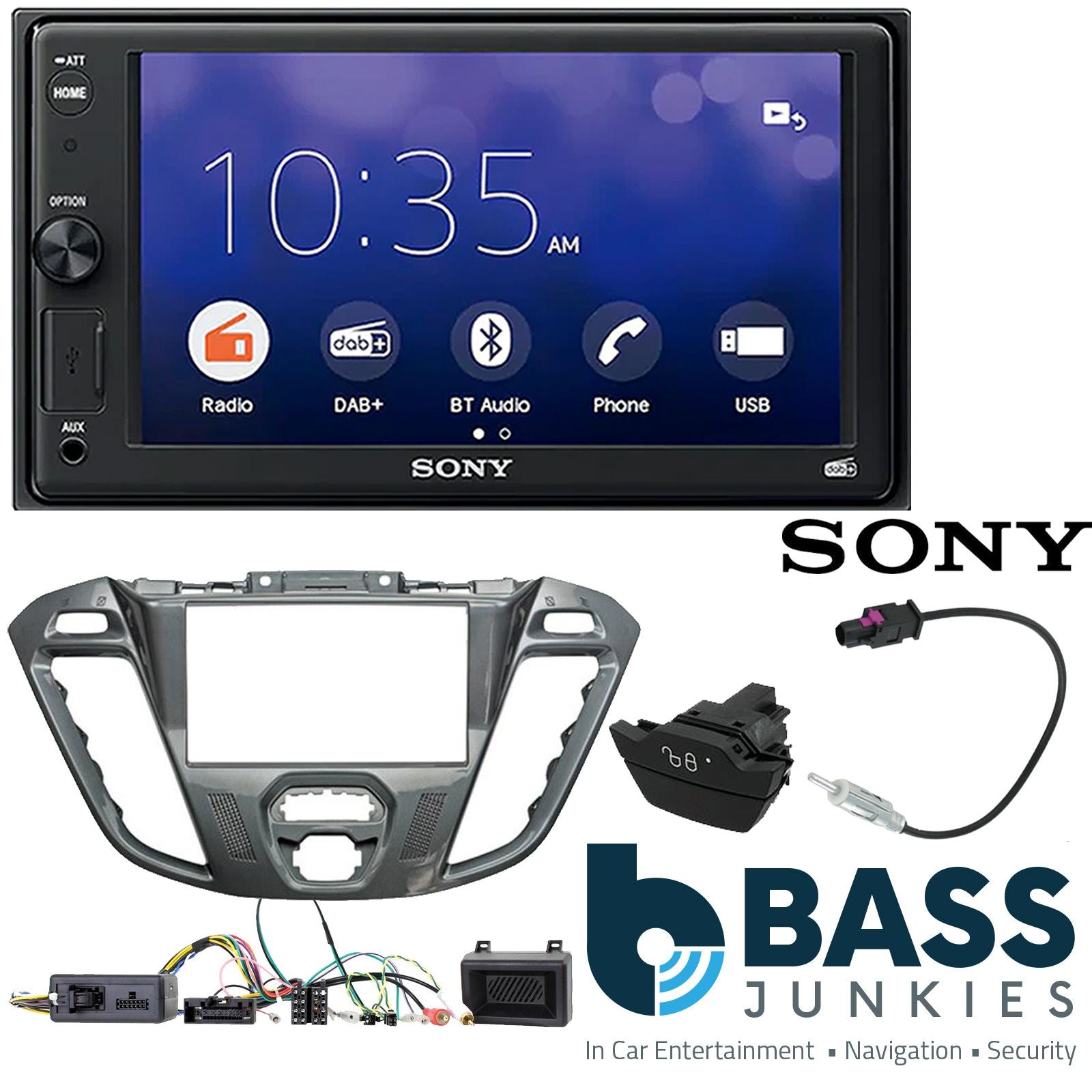 SONY XAV-1550D DAB+ Smart Bluetooth Car Radio + Stereo fitting kit + Steering Wheel Controls Loom for Ford Transit-Custom 2012-2016