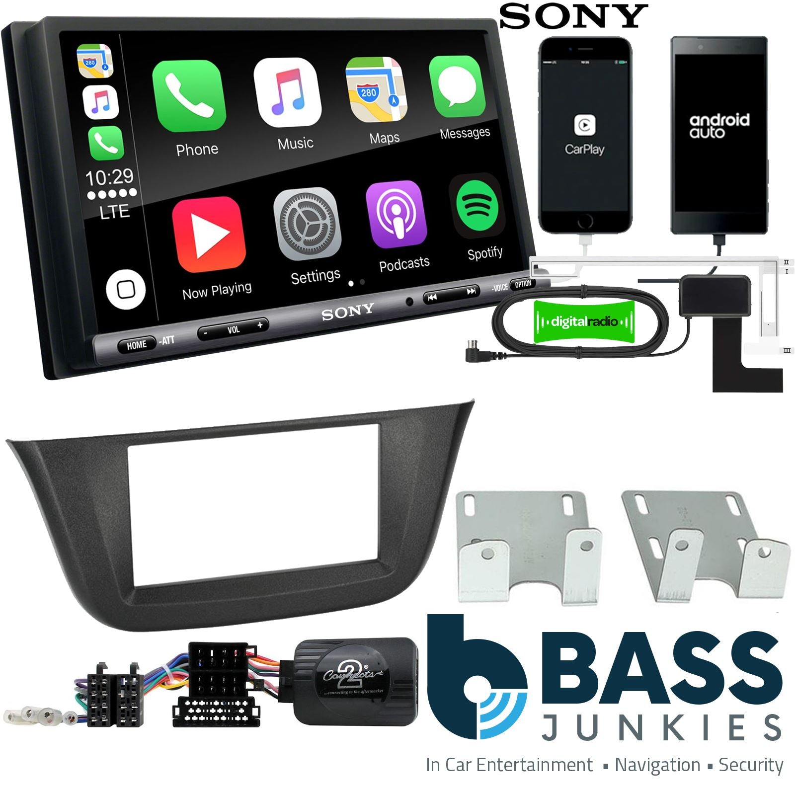 SONY DAB+ Apple | Android Double Din Stereo Fitting Kit + Steering Wheel Stalk Controls to fit Iveco Daily 2014-21