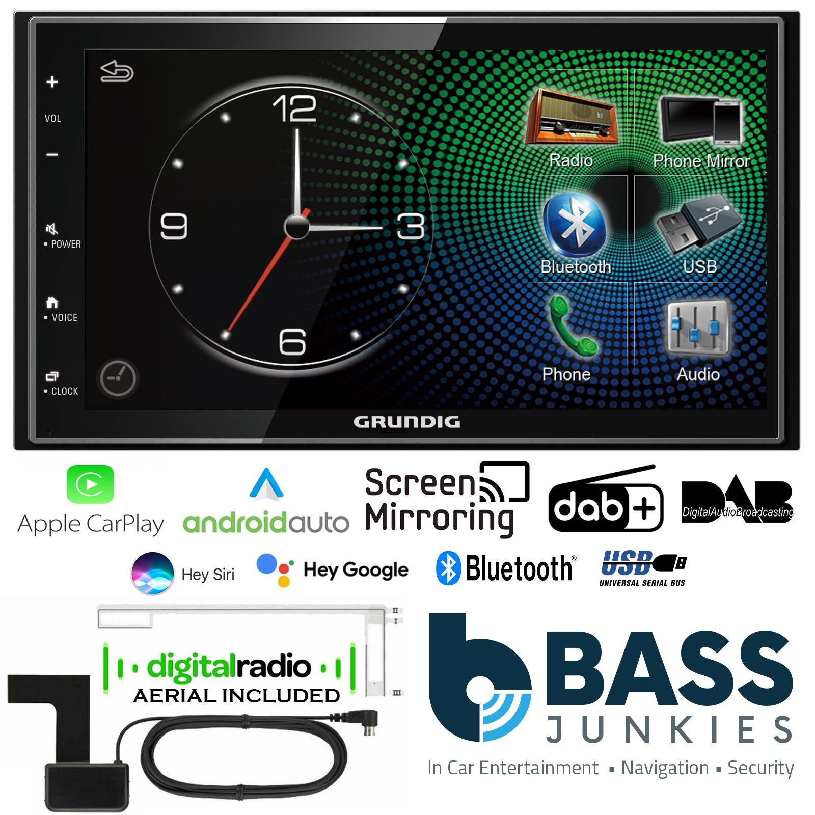 Grundig GX-3800 Car Stereo DAB/DAB+ USB Bluetooth Apple CarPlay Android Auto Screen