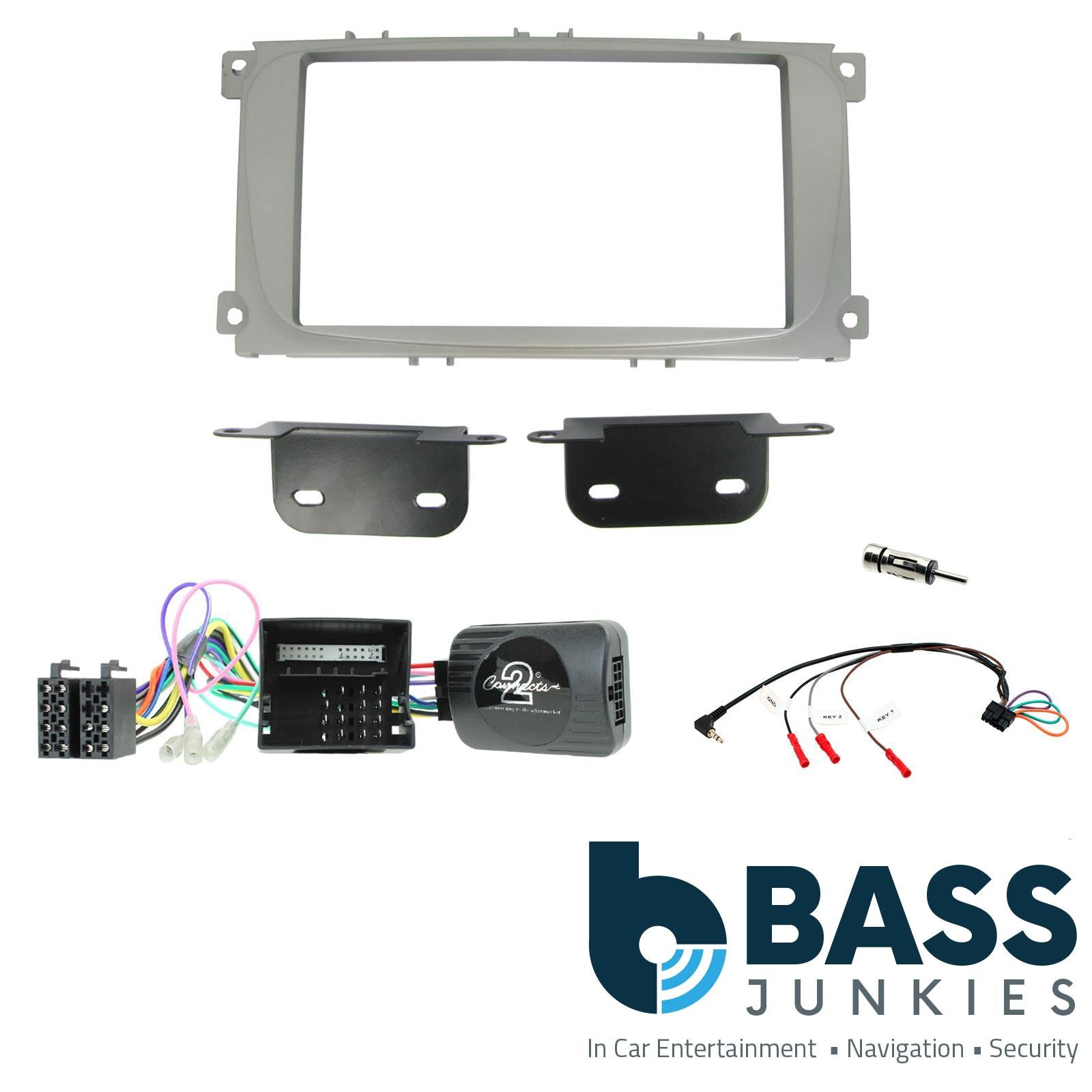 Connects 2 CTKFD25 - Ford Focus 2008 - 2011 Double Din Facia & Steering wheel Interface Fitting Installation Kit (Silver Facia Panel)