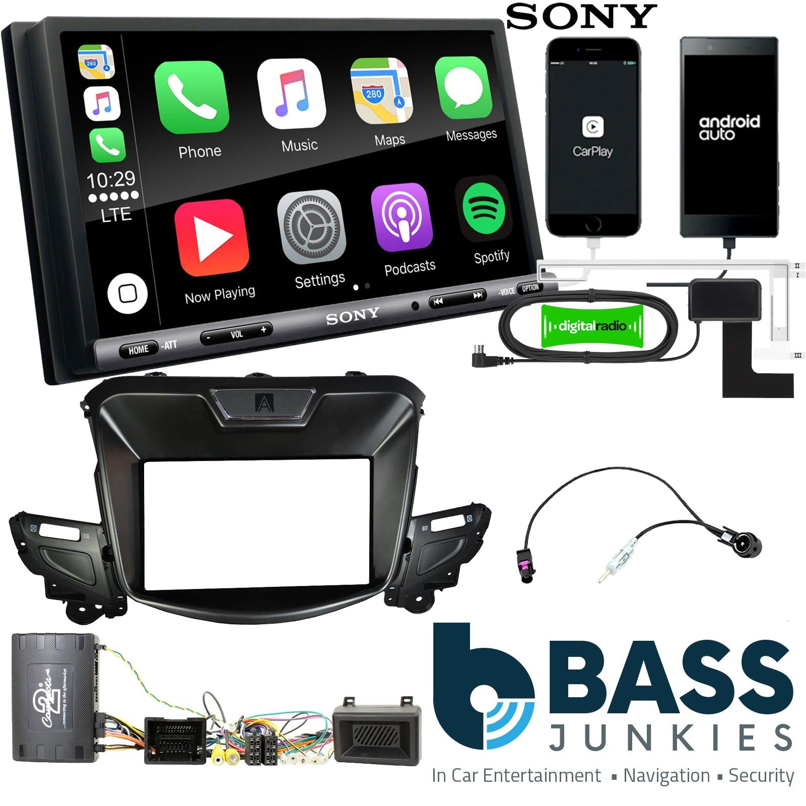 SONY DAB+ Apple | Android Double Din Stereo Fitting Kit + Steering Wheel Stalk Controls to fit Chevrolet SS 2013-16 | Holden Commodore 2013-17