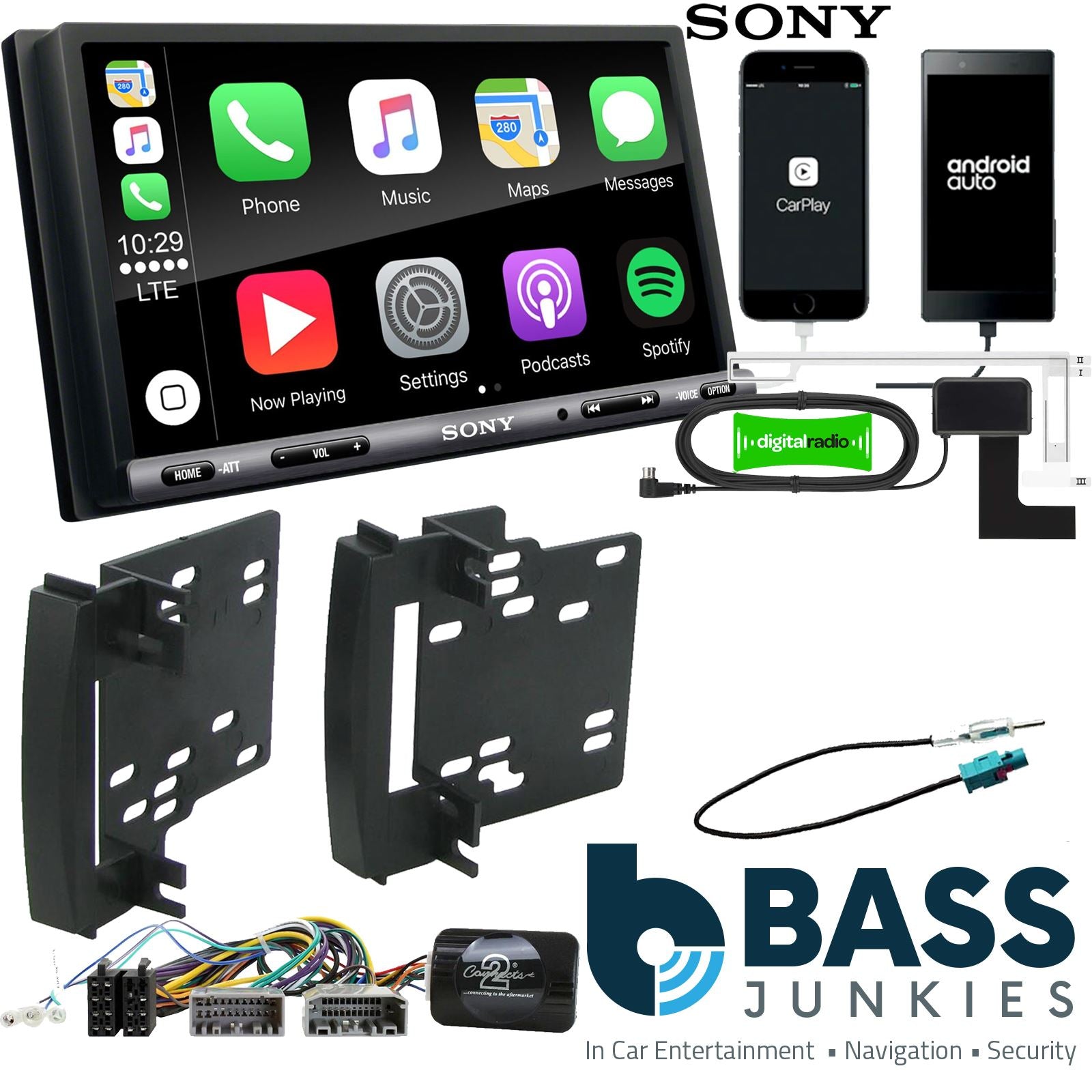 SONY DAB+ Apple | Android Double Din Stereo Fitting Kit + Steering Wheel Stalk Controls to fit Chrysler Sebring 2007-10 | Dodge Nitro 2007-12 | Dodge Avenger 2007-09