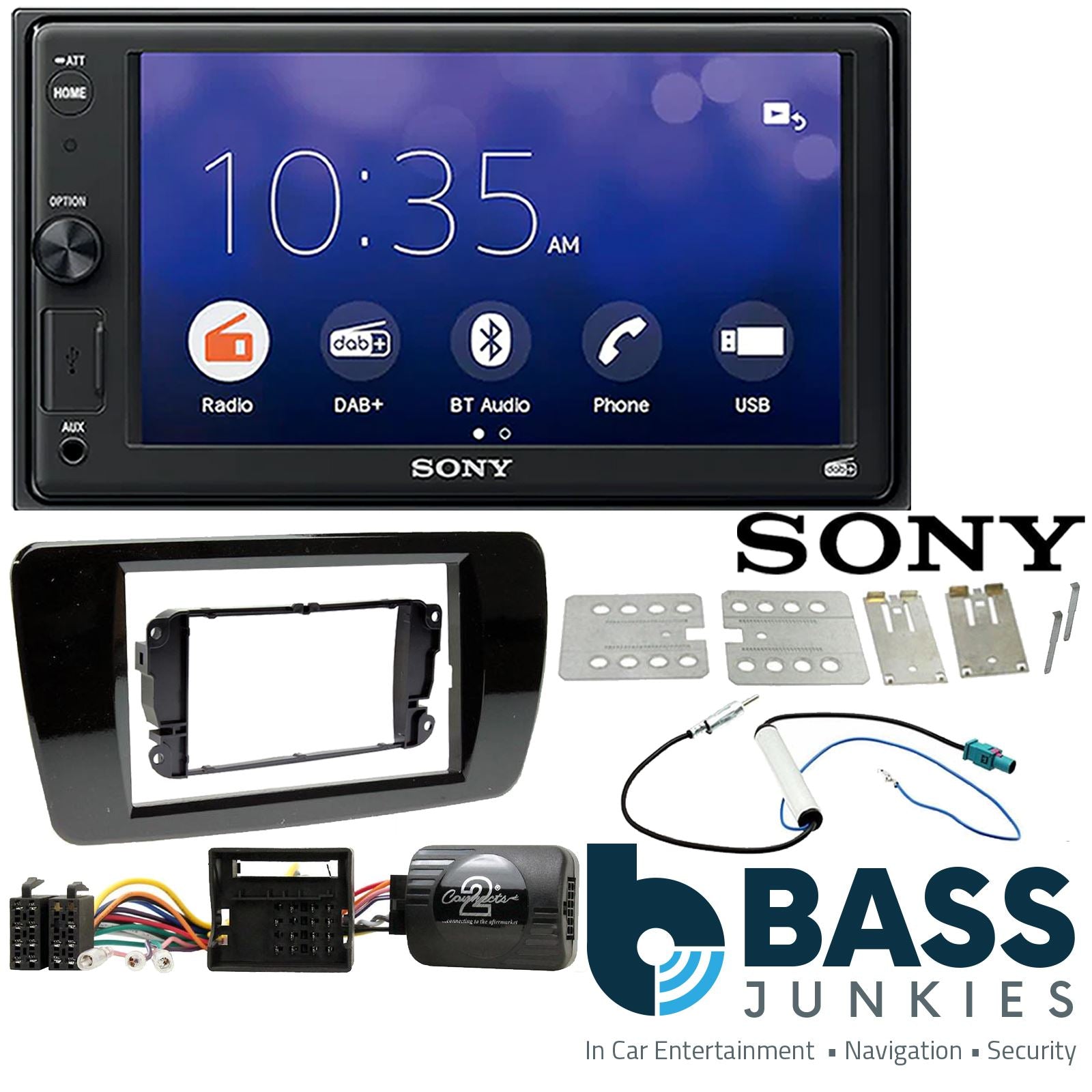 SONY 6.2" Screen Blutooth Double Din Stereo Fitting Kit + Steering Wheel Stalk Controls to fit Seat Ibiza 2008-14