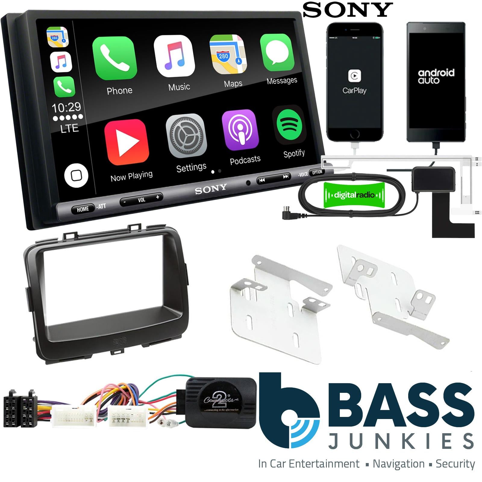 SONY DAB+ Apple | Android Double Din Stereo Fitting Kit + Steering Wheel Stalk Controls to fit Kia Carens 2013-