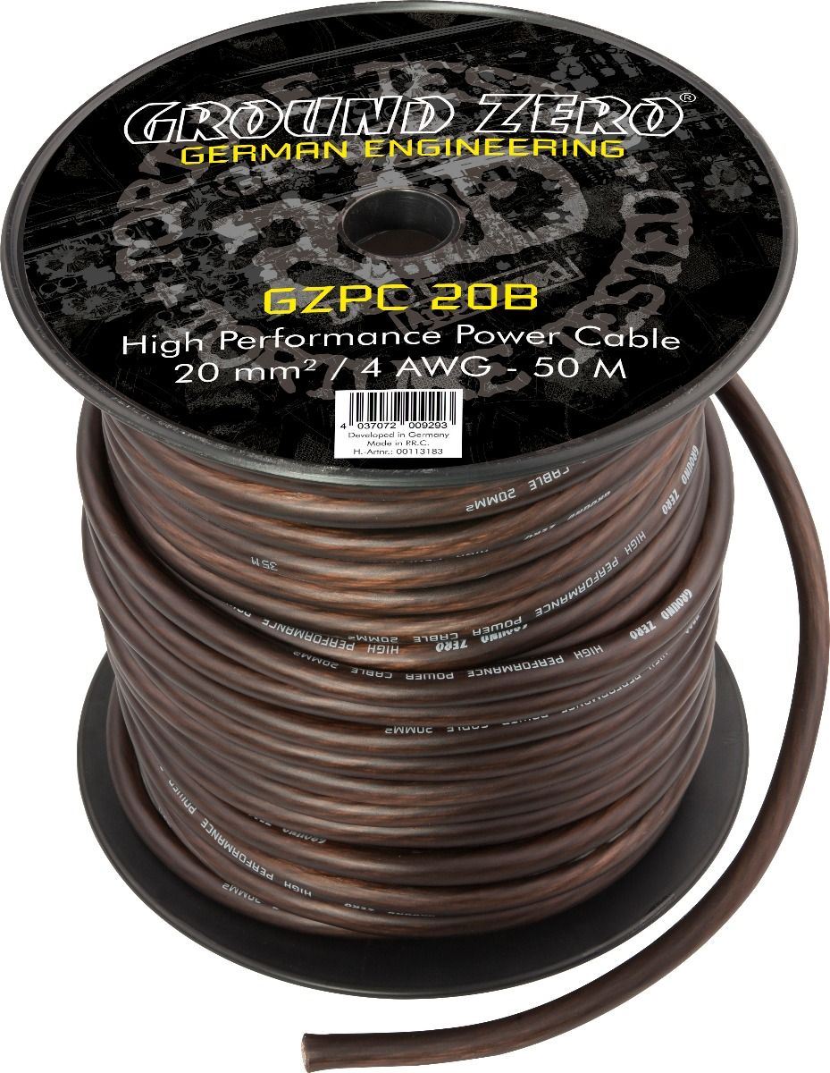 Ground Zero GZPC 20B - OFC - 20mm² OFC black power cable 30m spool