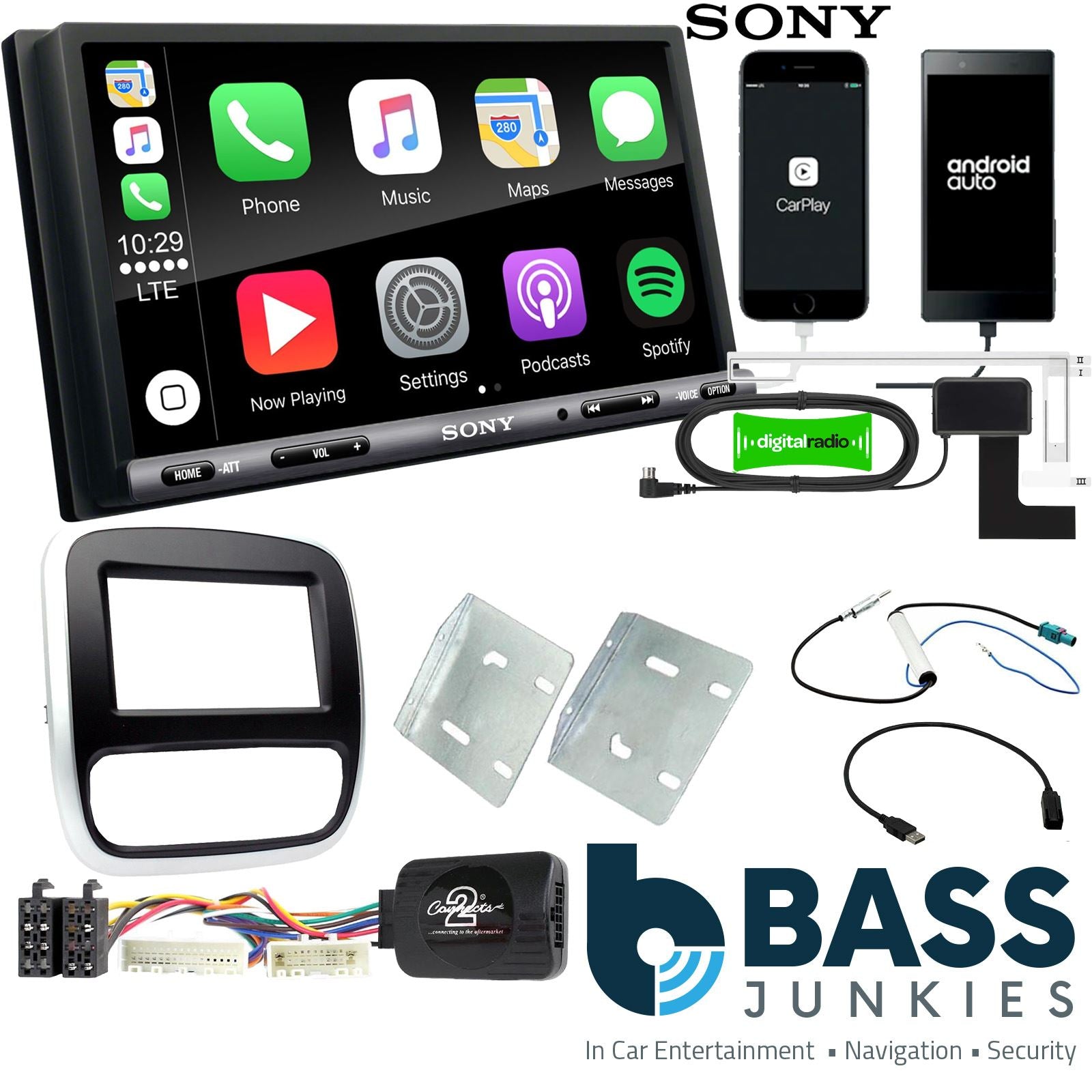 SONY DAB+ Apple | Android Double Din Stereo Fitting Kit + Steering Wheel Stalk Controls to fit Opel Vivaro 2014- | Vauxhall Vivaro 2014-18