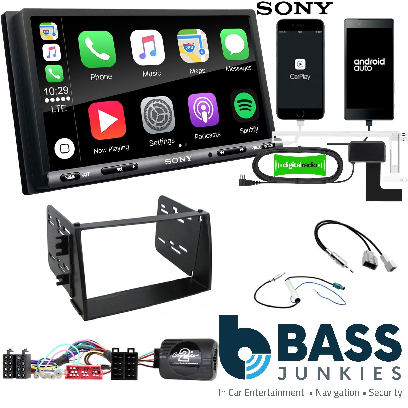 SONY DAB+ Apple | Android Double Din Stereo Fitting Kit + Steering Wheel Stalk Controls to fit Kia Soul 2009-11