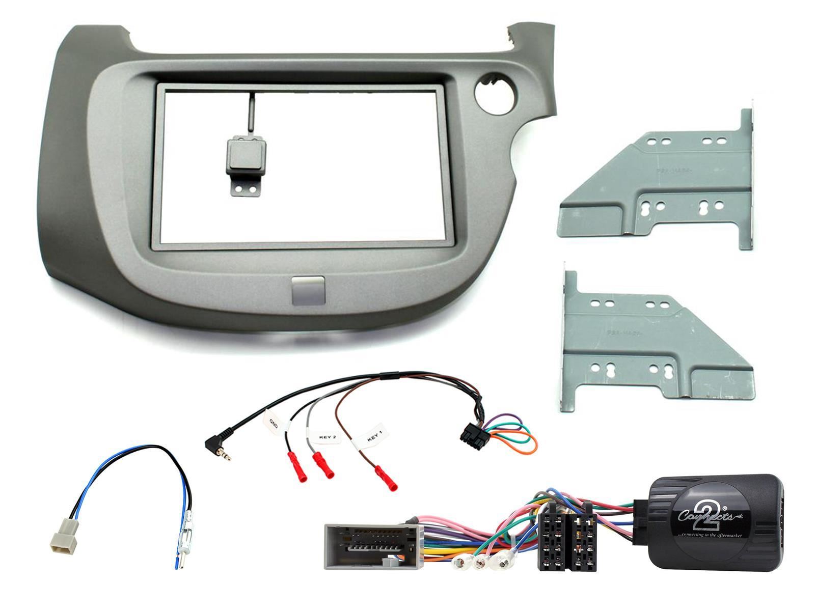 Connects 2 CTKHD05 - Honda Jazz 2009 - 2013 Double Din Facia & Steering wheel Interface Fitting Installation Kit (Light Grey Facia Panel)