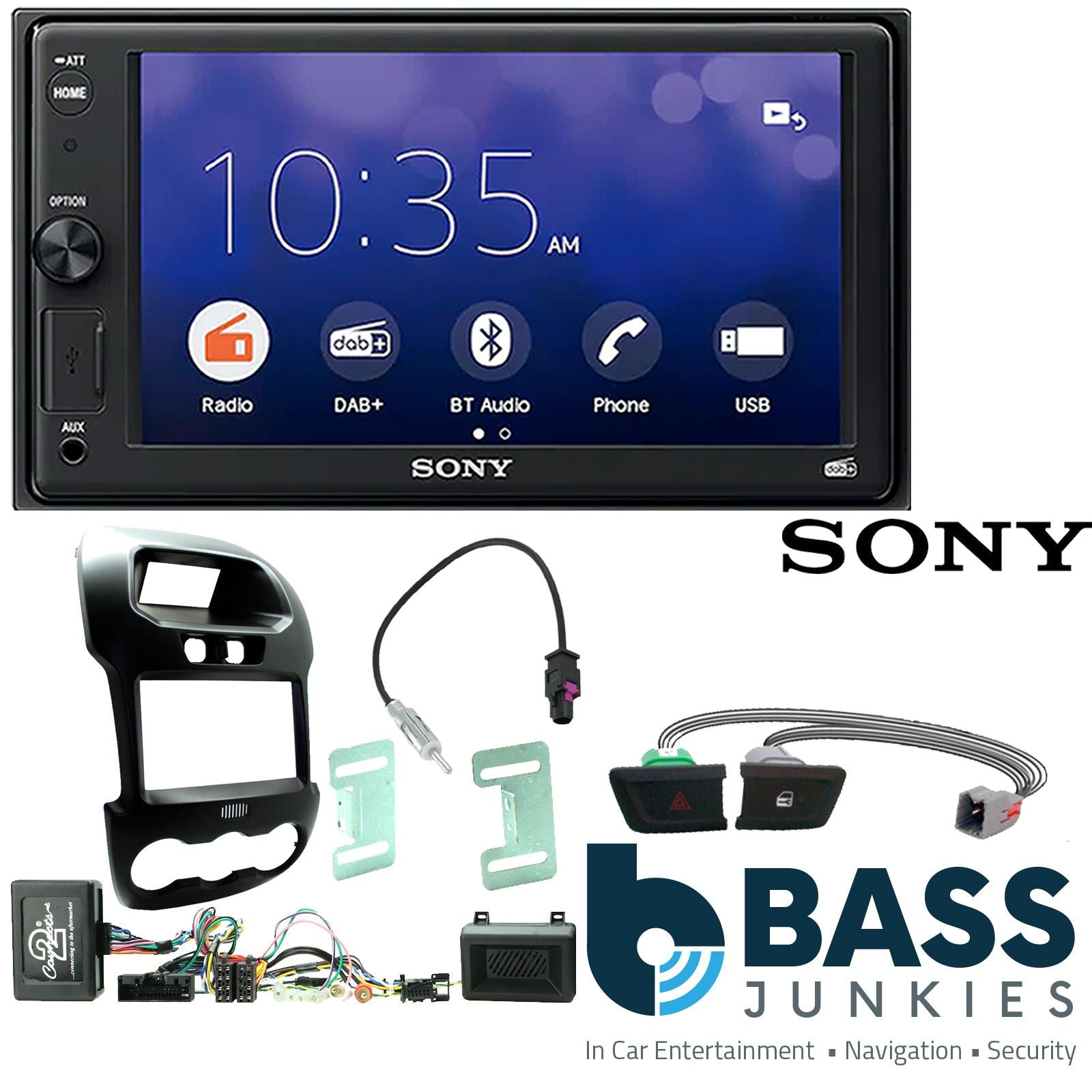 SONY XAV-1550D DAB+ Smart Bluetooth Car Radio + Stereo fitting kit + Steering Wheel Controls Loom for Ford Ranger 2013-2016