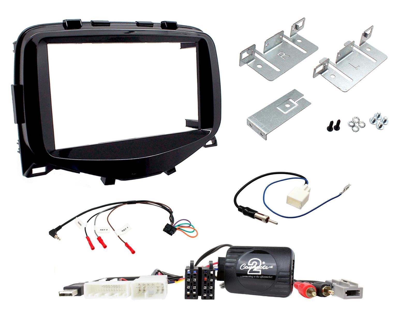 Grundig 6.8" Apple Android Double Din Stereo Fitting Kit + Steering Wheel Stalk Controls to fit Peugeot 108 2014-21