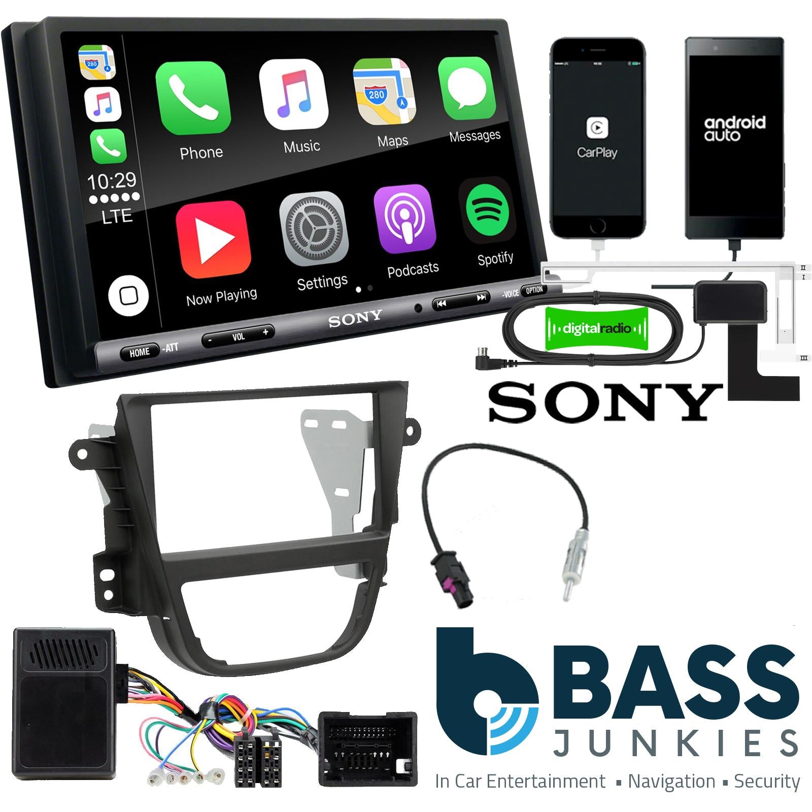 SONY DAB+ Apple | Android Double Din Stereo Fitting Kit + Steering Wheel Stalk Controls to fit Opel Mokka 2012-16 | Vauxhall Mokka 2012-20