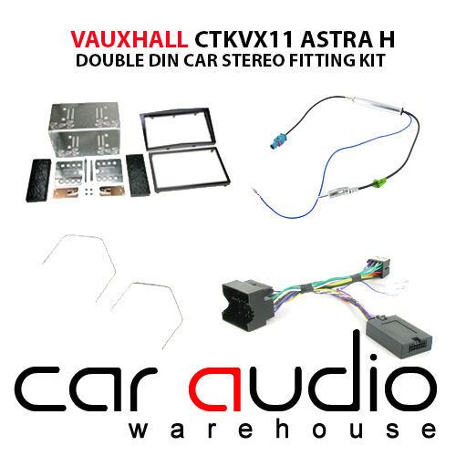 Connects2 CTKVX11 - Vauxhall Corsa D Astra H Zafira B Piano Black Finish Double Din Fascia Panel Cage kit & Steering Wheel Interface Installation Kit