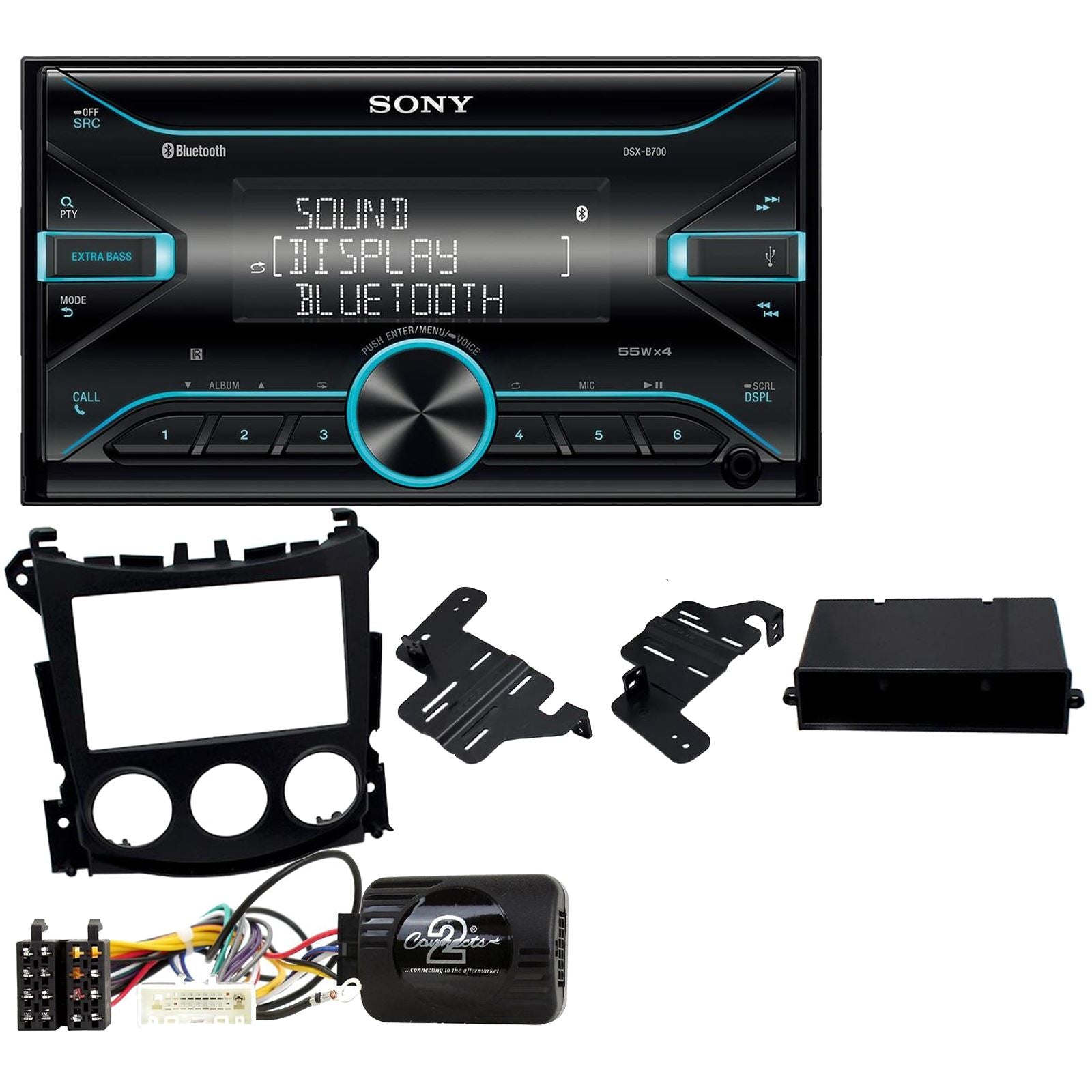 Sony DSX-B700 Bluetooth MP3 USB AUX 4 x 55W Double Din Car Stereo Radio Player + Connects2 Single & Double Din + Steering Wheel Controls fits Nissan 370Z 2009-12