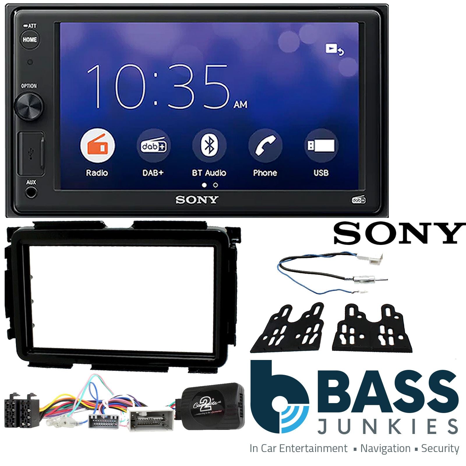 SONY XAV-1550D DAB+ Smart Bluetooth Car Radio + Stereo fitting kit + Steering Wheel Controls Loom for Honda HR-V 2014-2021