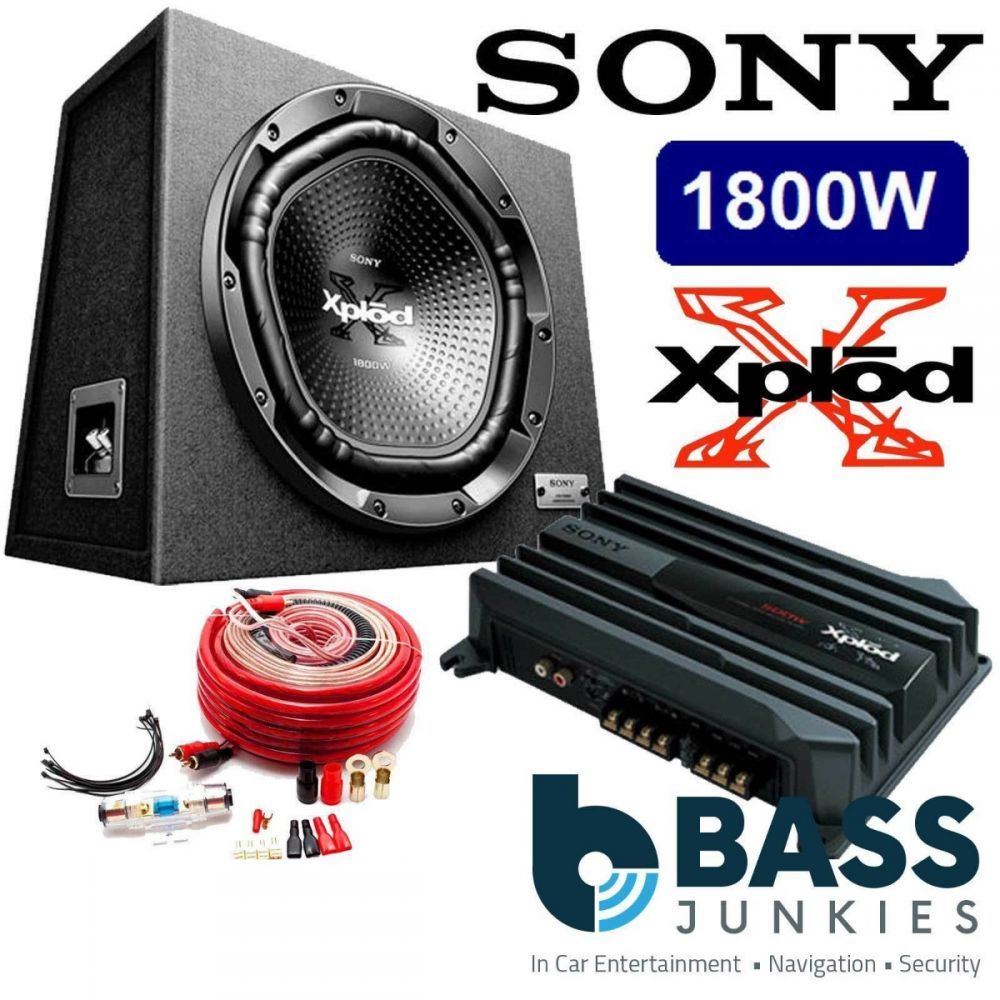 SONY 12" 1800 Watts Subwoofer Bass Box with 2 Channel Amplifier & Amp Kit Bass Package
