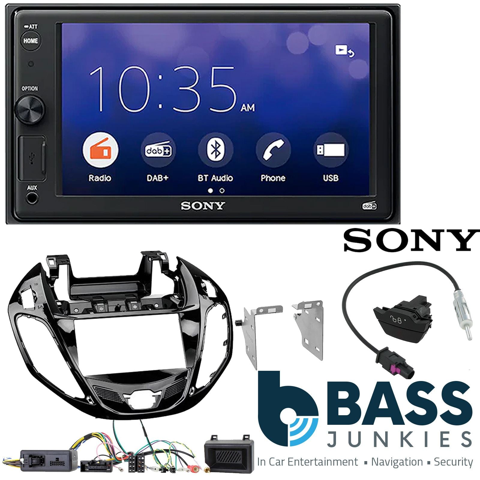 SONY XAV-1550D DAB+ Smart Bluetooth Car Radio + Stereo fitting kit + Steering Wheel Controls Loom for Ford B-Max 2012-2017