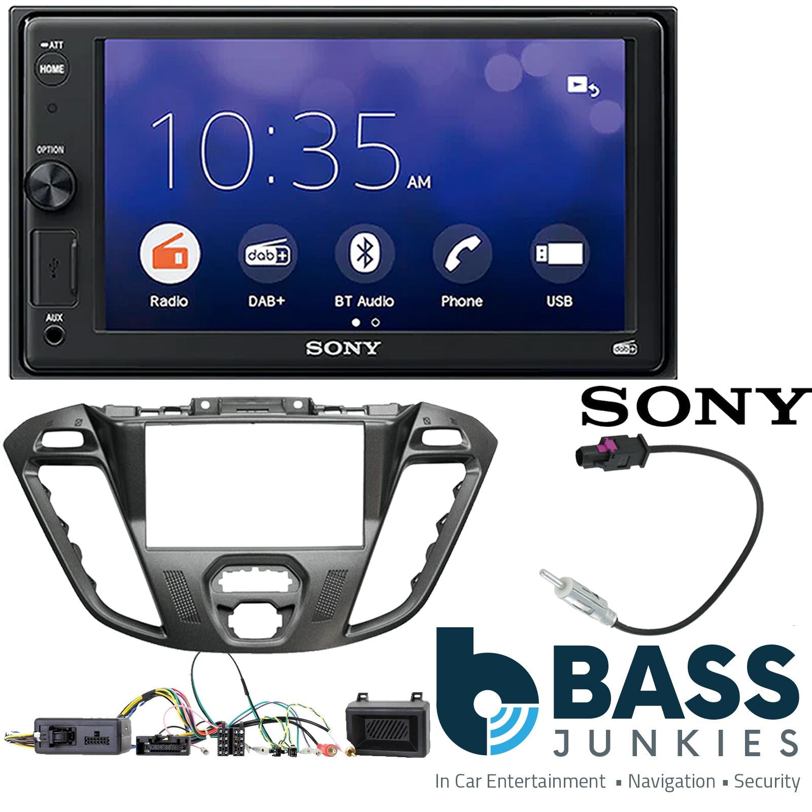 SONY XAV-1550D DAB+ Smart Bluetooth Car Radio + Stereo fitting kit + Steering Wheel Controls Loom for Ford Transit-Custom 2012-2016