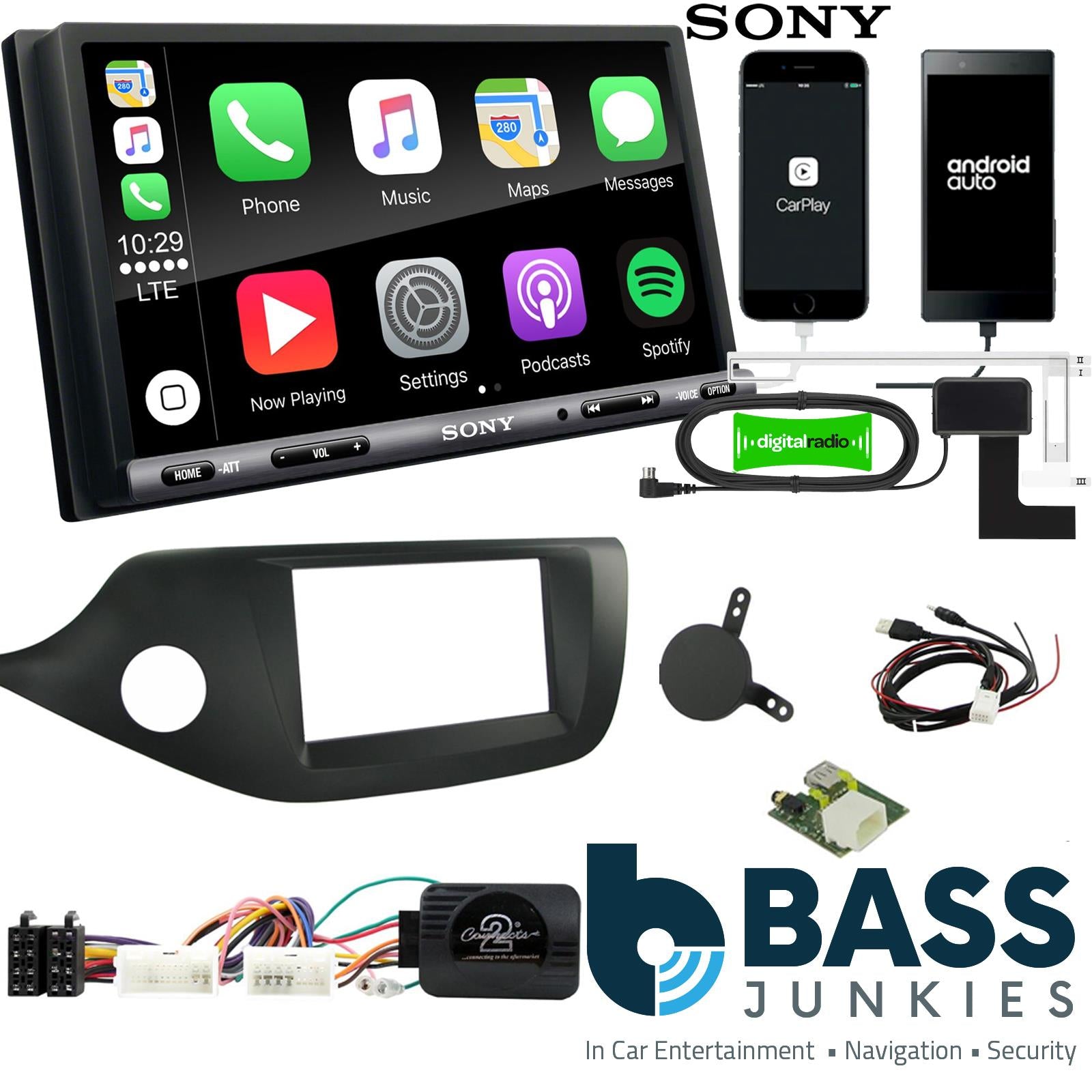 SONY DAB+ Apple | Android Double Din Stereo Fitting Kit + Steering Wheel Stalk Controls to fit Kia Cee'd 2012-18 | Kia Pro-Cee'd 2012-18
