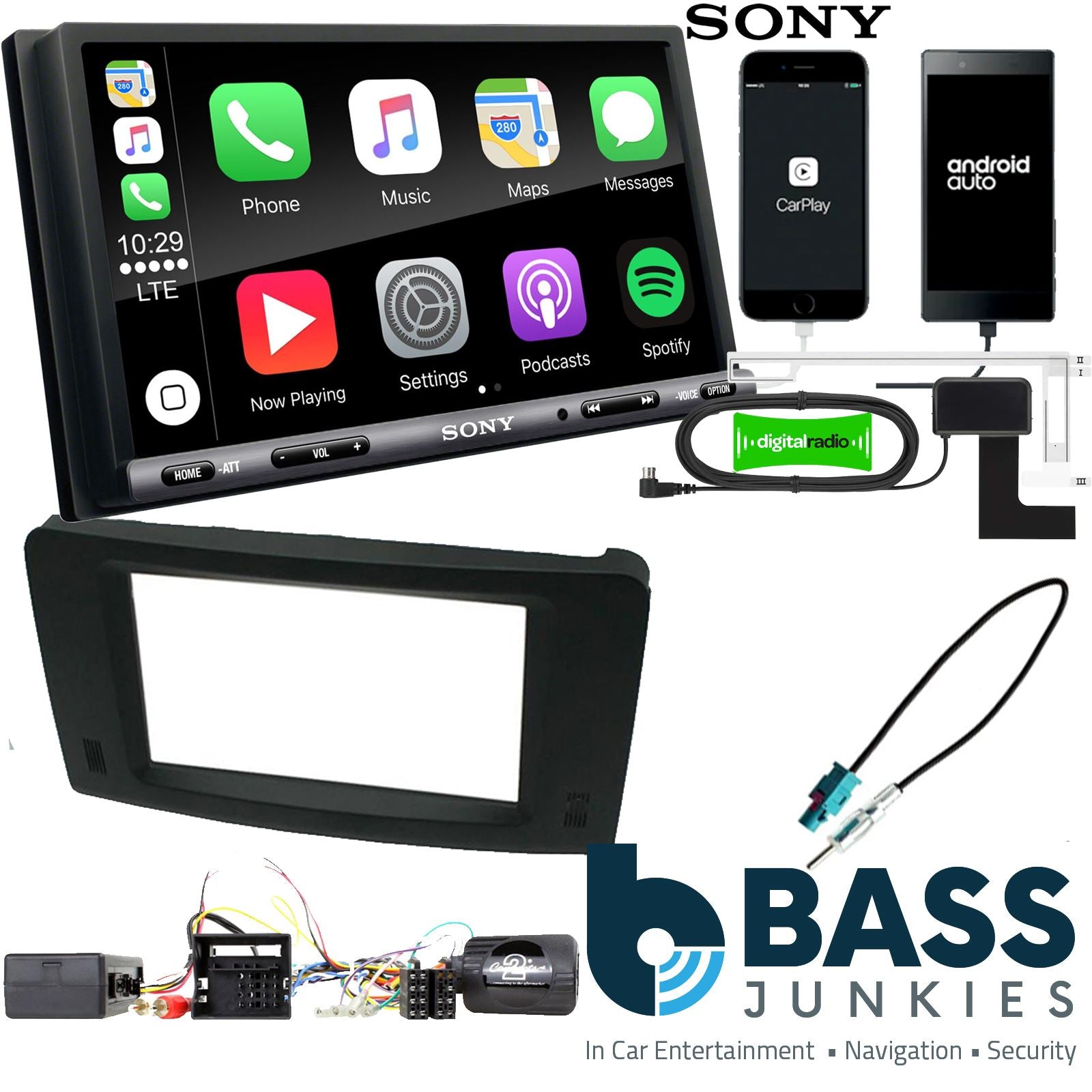SONY DAB+ Apple | Android Double Din Stereo Fitting Kit + Steering Wheel Stalk Controls to fit Mercedes ML 2005-11 | Mercedes GL 2006-12