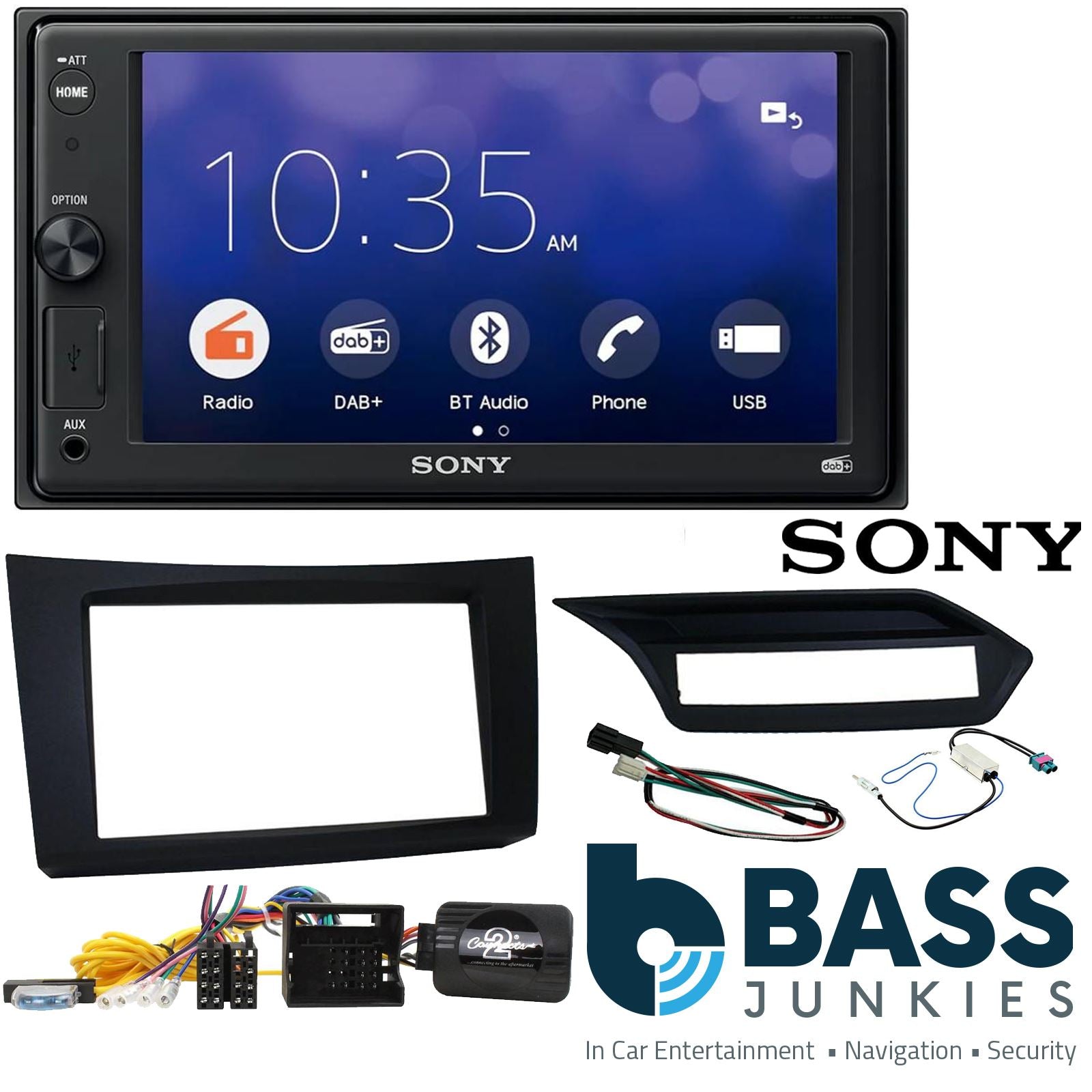 SONY XAV-1550D DAB+ Smart Bluetooth Car Radio + Left Hand Drive [LHD] Stereo fitting kit + Steering Wheel Controls Loom for Mercedes E-Class 2009-2012