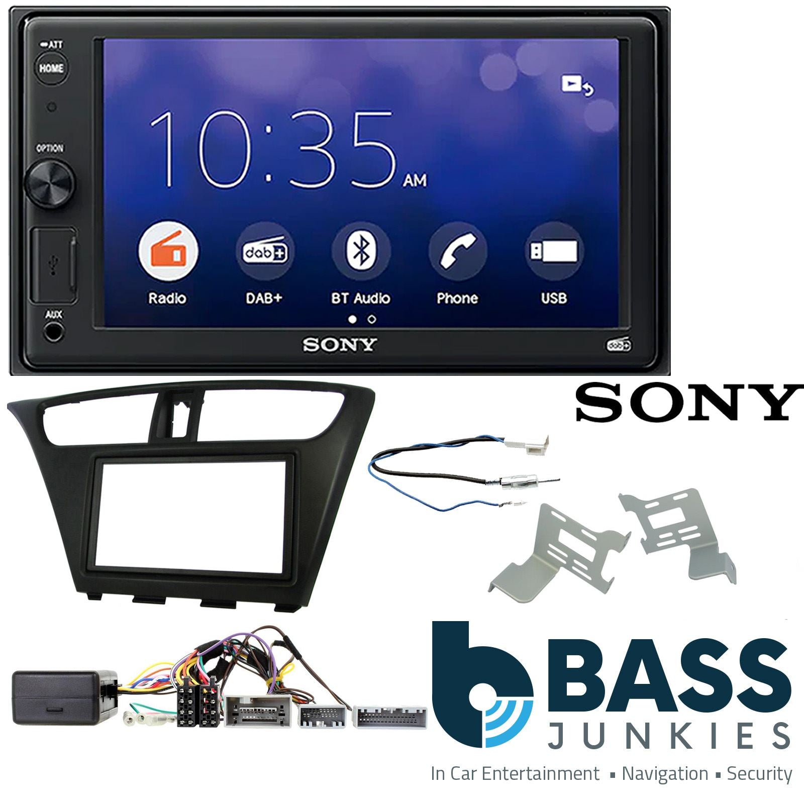 SONY XAV-1550D DAB+ Smart Bluetooth Car Radio + Left Hand Drive [LHD] Stereo fitting kit + Steering Wheel Controls Loom for Honda Civic 2012-2015