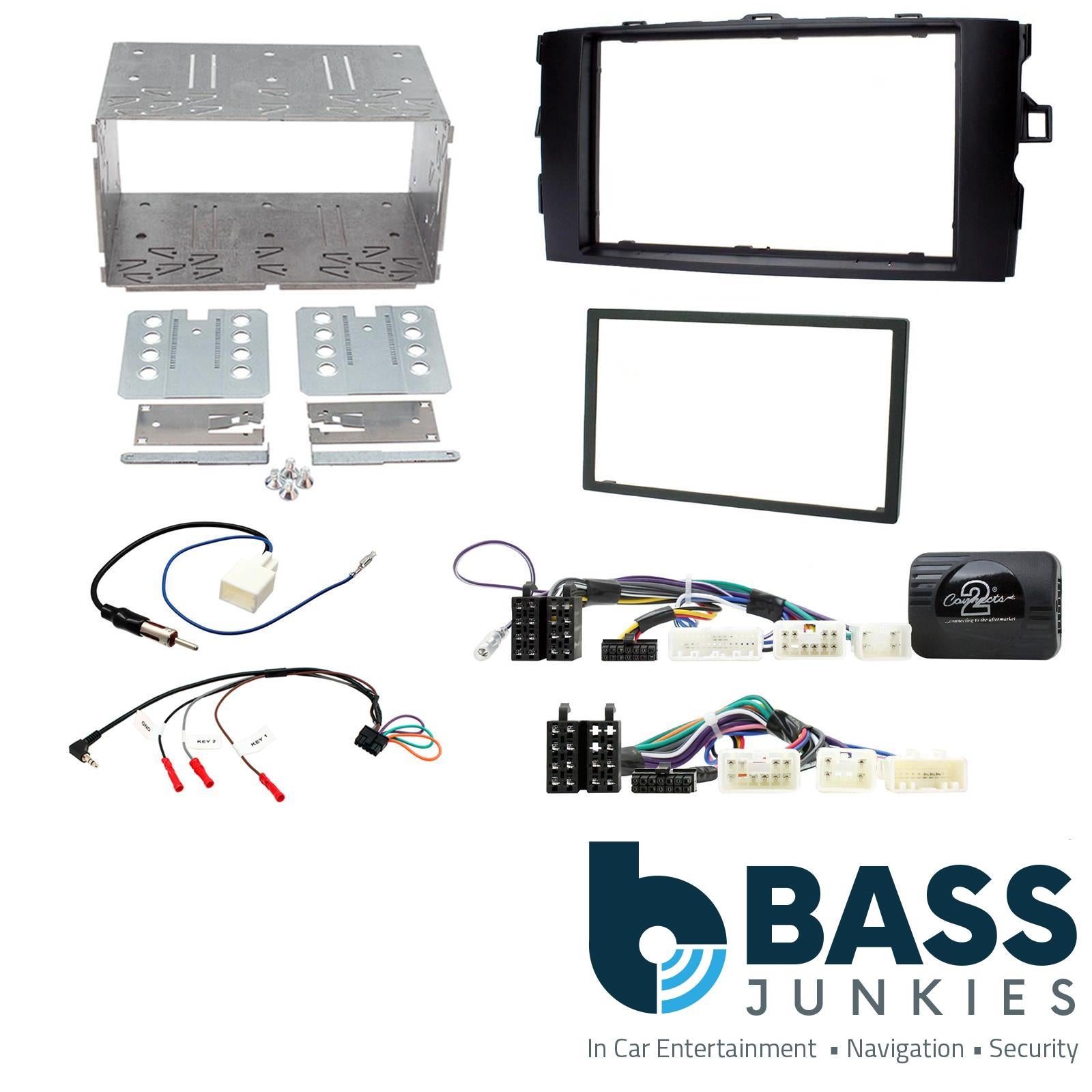 Double Din Stereo Fitting Kit + Steering Wheel Stalk Controls to fit Toyota Auris 2007-12