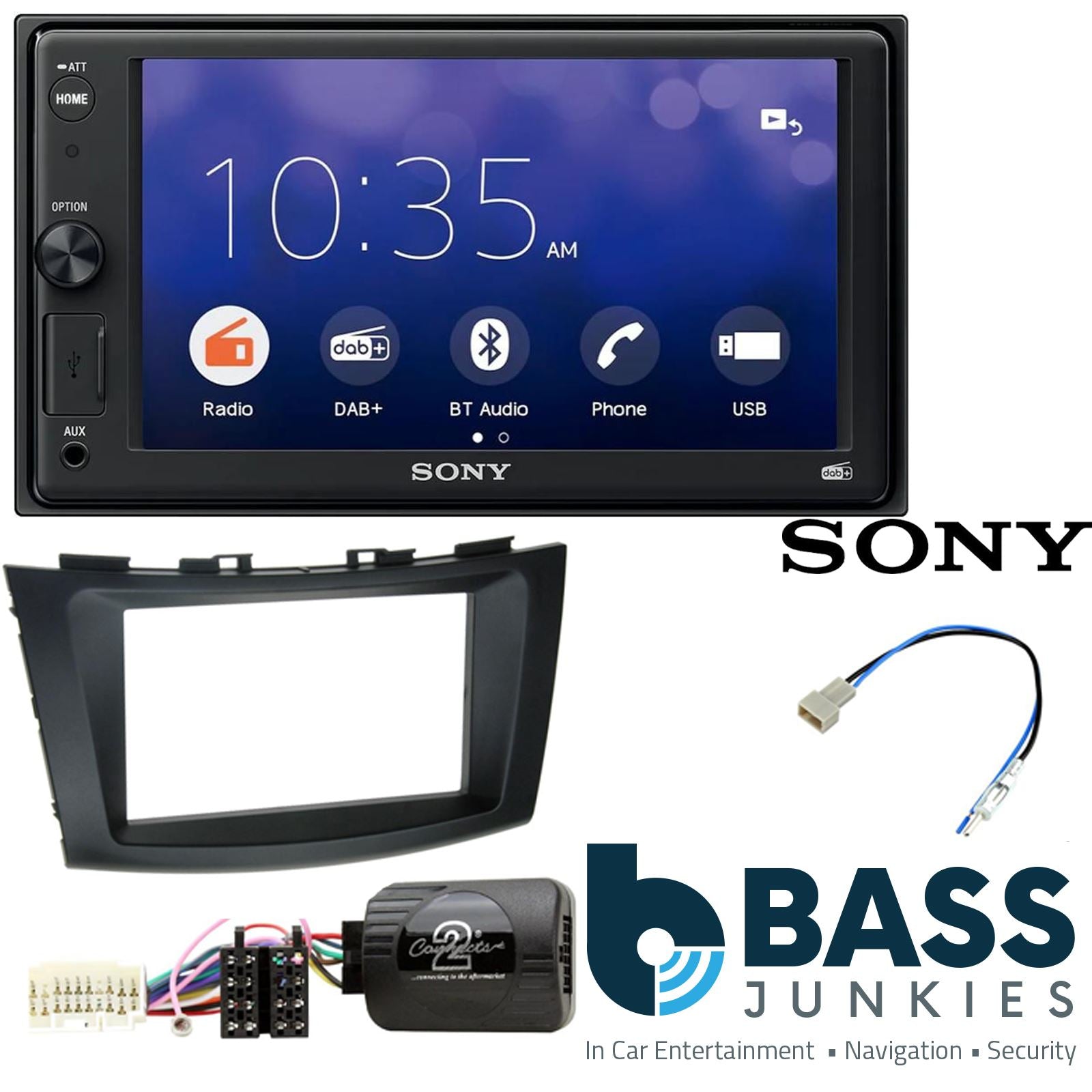 SONY XAV-1550D DAB+ Smart Bluetooth Car Radio + Stereo fitting kit + Steering Wheel Controls Loom for Suzuki Swift (FZ/NZ) 2011-2017