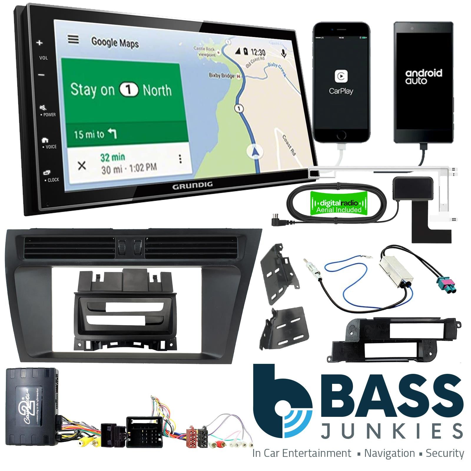 Grundig 6.8" Apple Android Double Din Stereo Fitting Kit + Steering Wheel Stalk Controls to fit Audi A4 2008-16 | Audi A5 2008-16