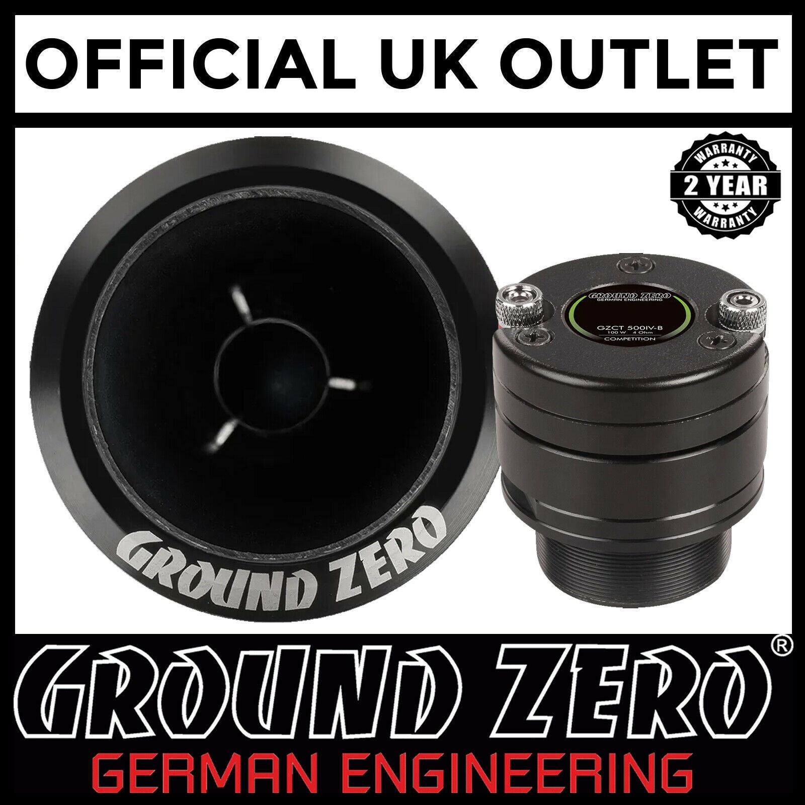 Ground Zero GZCT 500IV-B - 1” / 25mm 30 WRMS High Power Horn Tweeter - Single