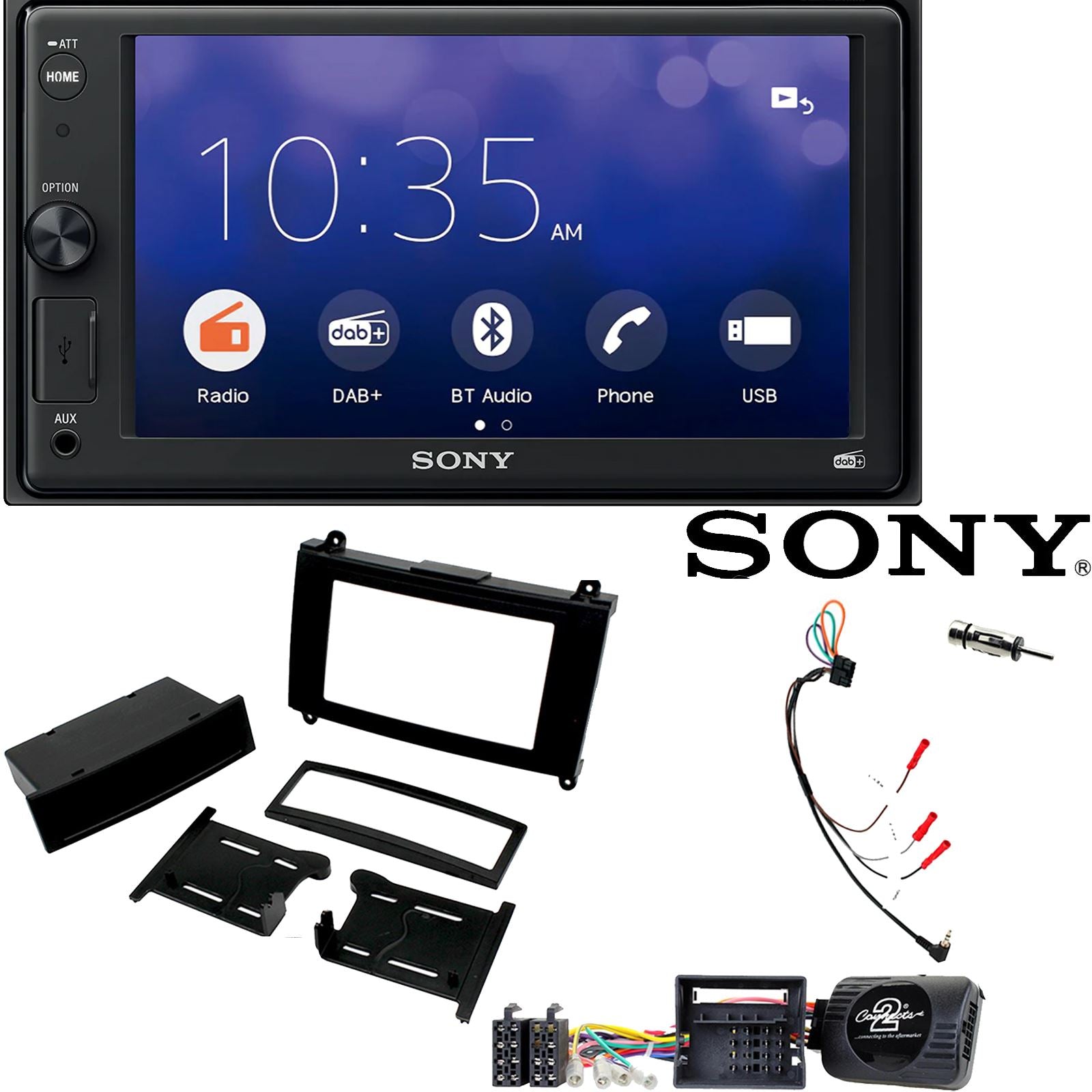 SONY 6.2" Screen Blutooth Double Din Stereo Fitting Kit + Steering Wheel Stalk Controls to fit Dodge Sprinter-Van 07-10