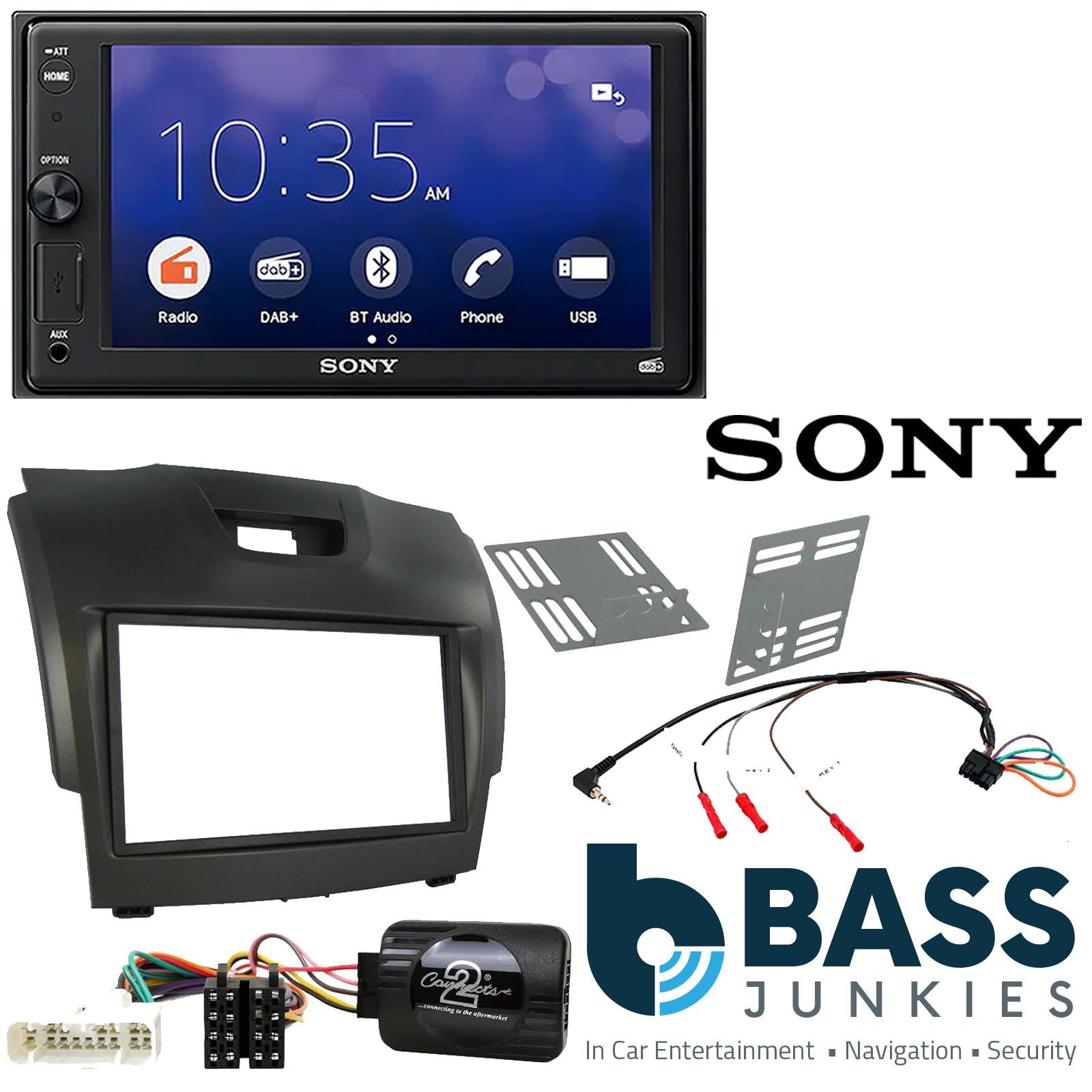 SONY DAB+ Smart Bluetooth Double Din Stereo Fitting Kit + Steering Wheel Stalk Controls to fit Chevrolet S-10 2012-21 | Chevrolet Colorado 2012-20 | Chevrolet Trailblazer 2012-21