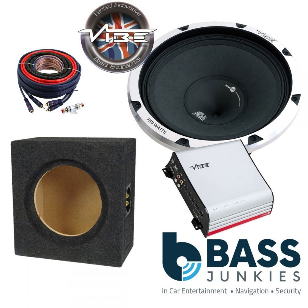 VW Transporter T5 Vibe BLACKDEATH Pro 8M 8" 600 Watts Car Subwoofer Custom Bass Box Kit & VIBE POWERBOX-60.2-V7 Class A/B 2-Channel 320 Watts 2 Ohm Car Amplifier