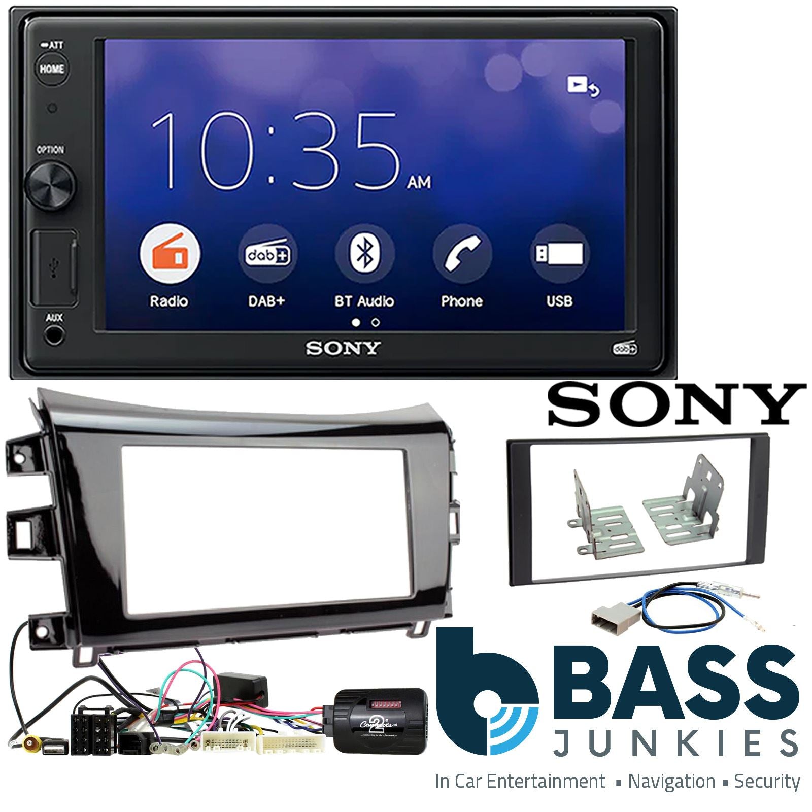 SONY XAV-1550D DAB+ Smart Bluetooth Car Radio + Stereo fitting kit + Steering Wheel Controls Loom for Nissan Navara 2015-2019