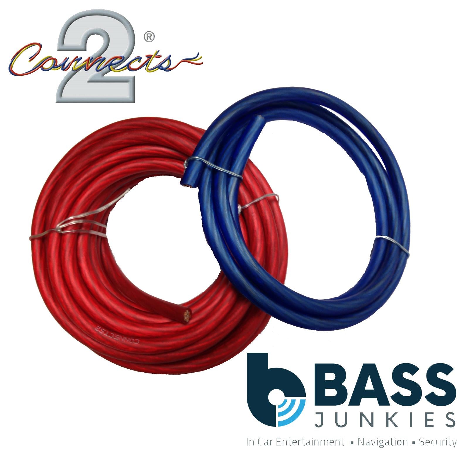 Connects2 CT70-8B-1 8AWG 1 Metre Blue Power/Earth Car Cable & CT70-8R-5 Red 8AWG 5 Metre Power/Earth Car Cable