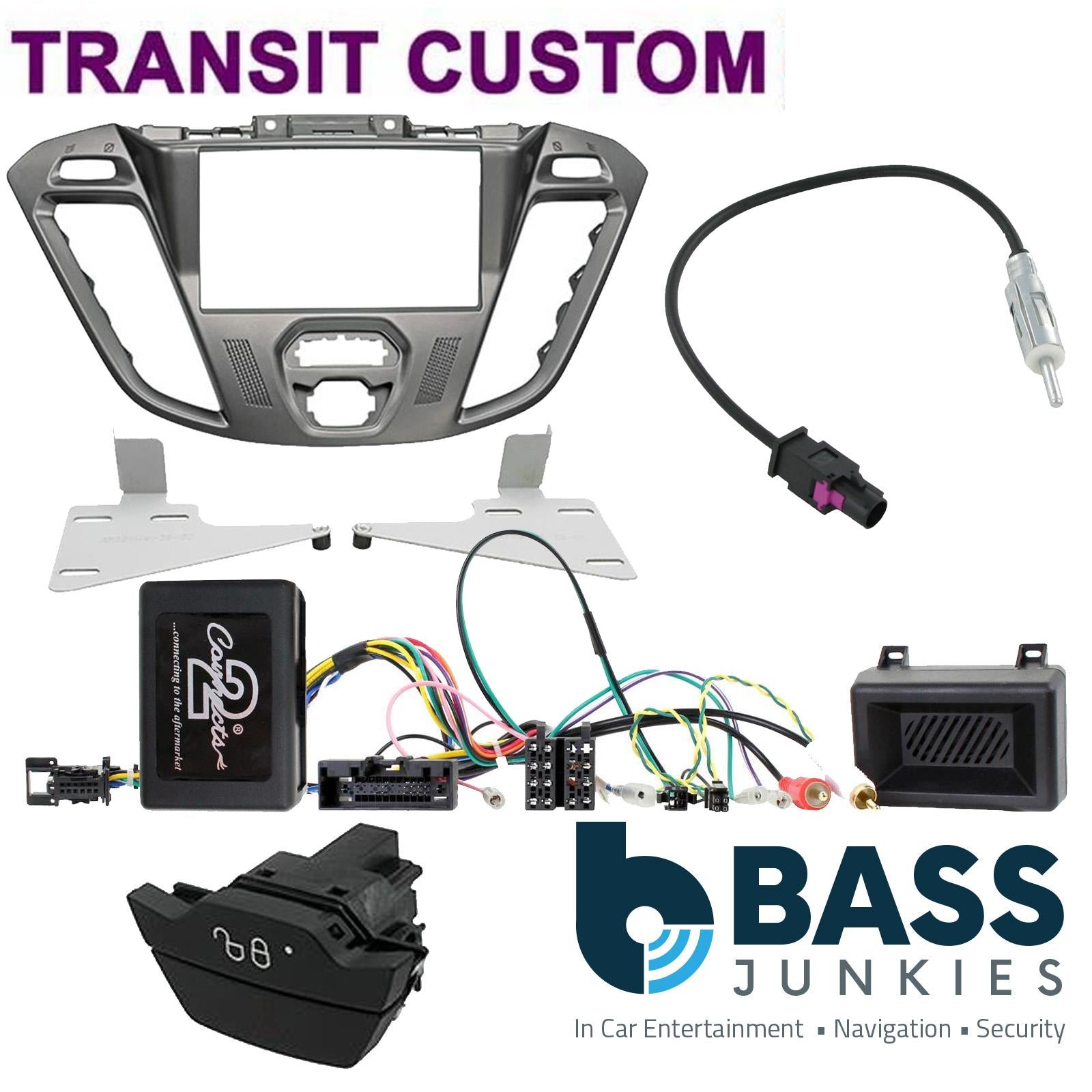 Connects 2 CTKFD41C - Ford Transit Custom 2012 - 2016 Double Din Facia & Steering wheel Interface Fitting Installation Kit (Dark Silver Facia Panel)