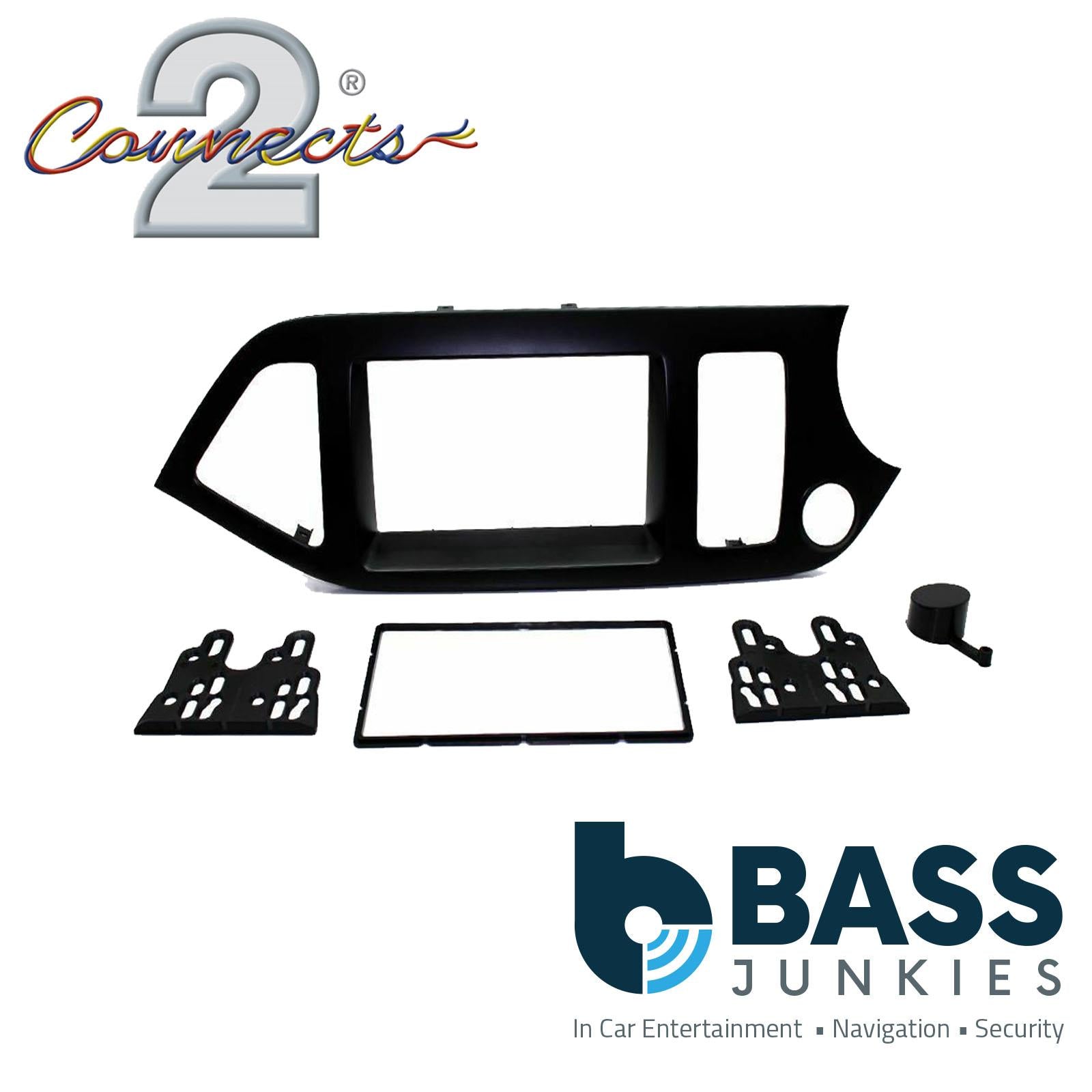 Connects 2 CTKKI25 - KIA Picanto 2011 - 2016 Double Din Facia & Steering wheel Interface Fitting Installation Kit (Black Facia Panel)