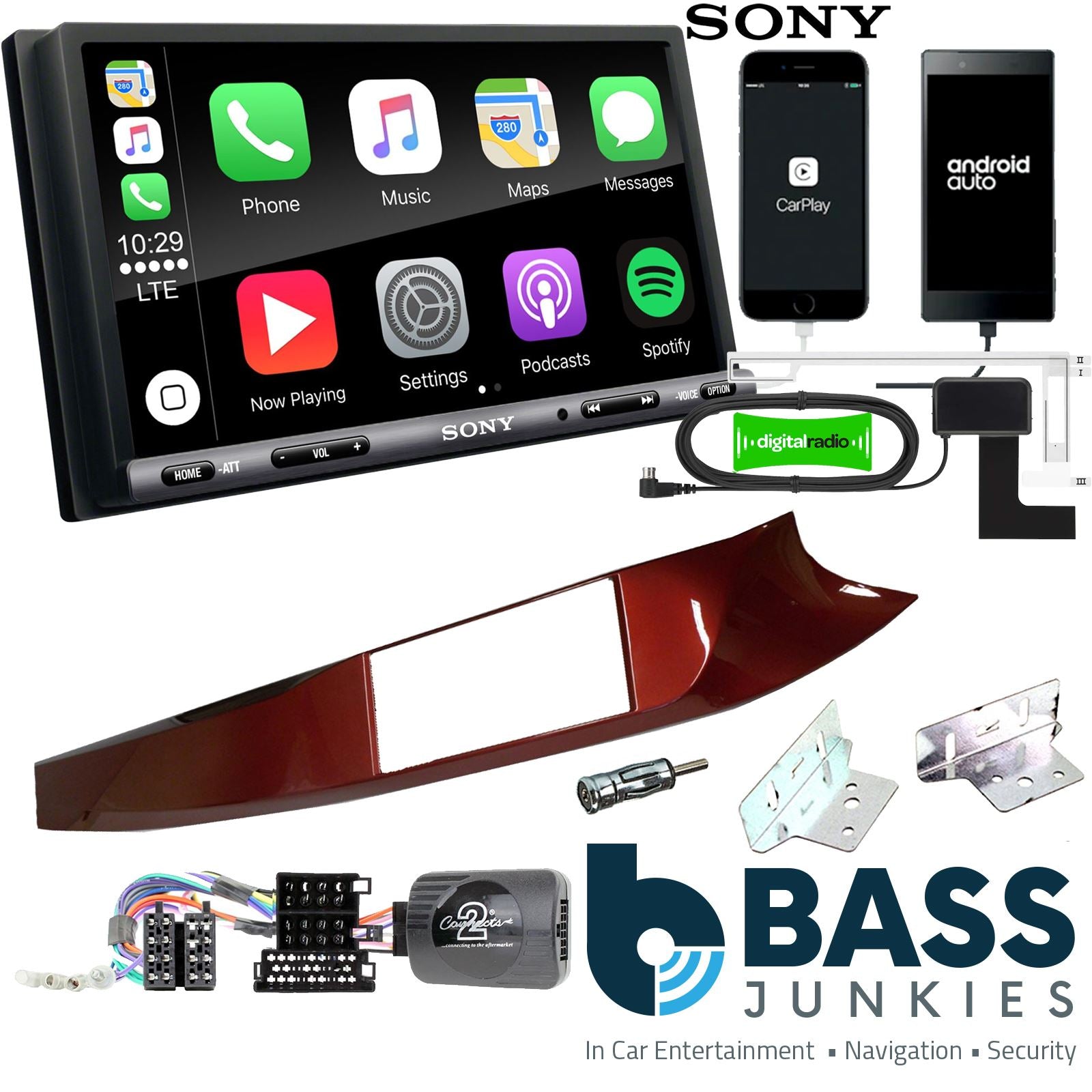SONY DAB+ Apple | Android Double Din Stereo Fitting Kit + Steering Wheel Stalk Controls to fit Alfa Romeo Giulietta 10-14