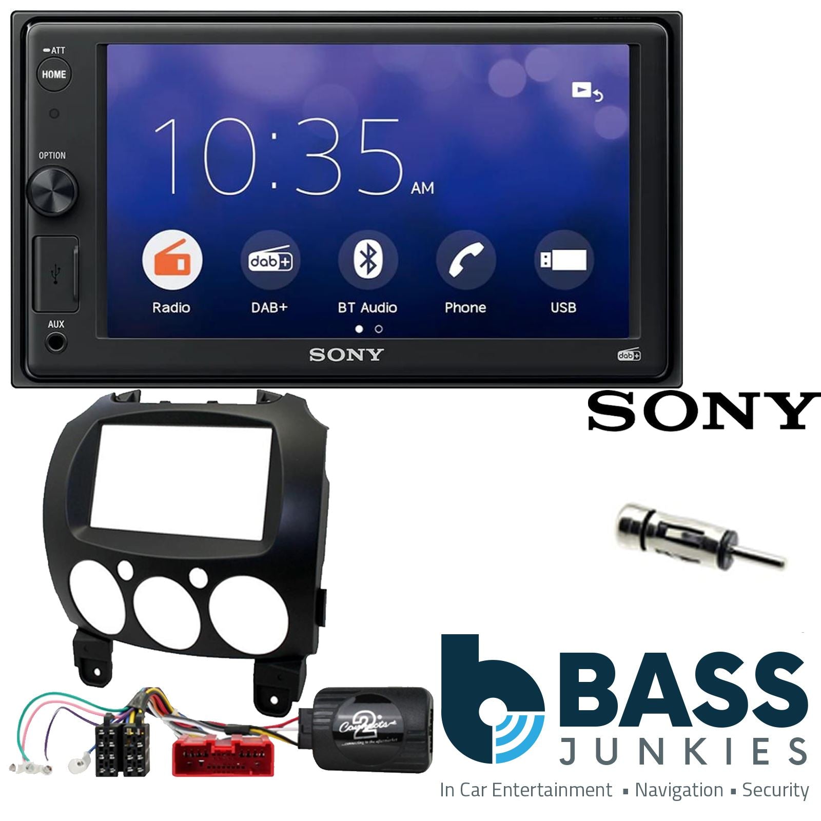 SONY XAV-1550D DAB+ Smart Bluetooth Car Radio + Stereo fitting kit + Steering Wheel Controls Loom for Mazda 2 2008