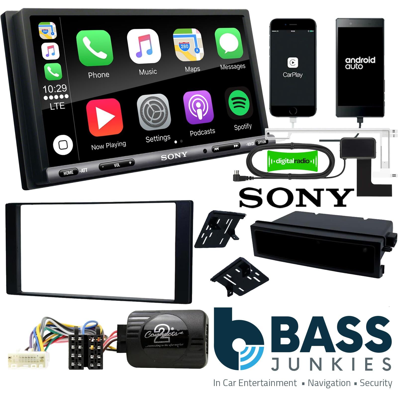 SONY DAB+ Apple | Android Double Din Stereo Fitting Kit + Steering Wheel Stalk Controls to fit Subaru Impreza 2012-15 | Subaru XV 2012-15