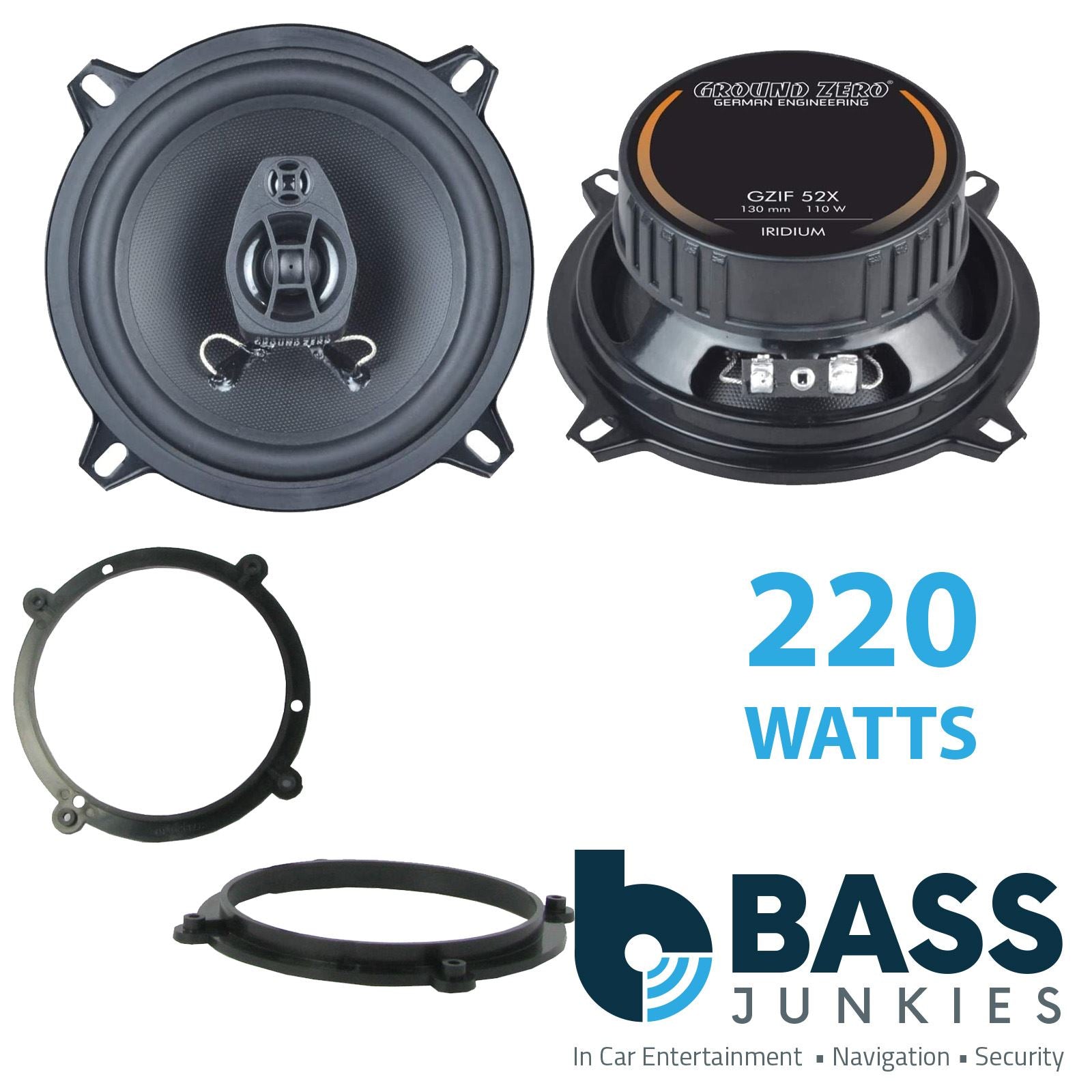 Ground Zero 2-Way 130mm/13cm/5.25" Car Coaxial Speakers (Pair Max 220 Watts) Fits Audi A3 1996-03