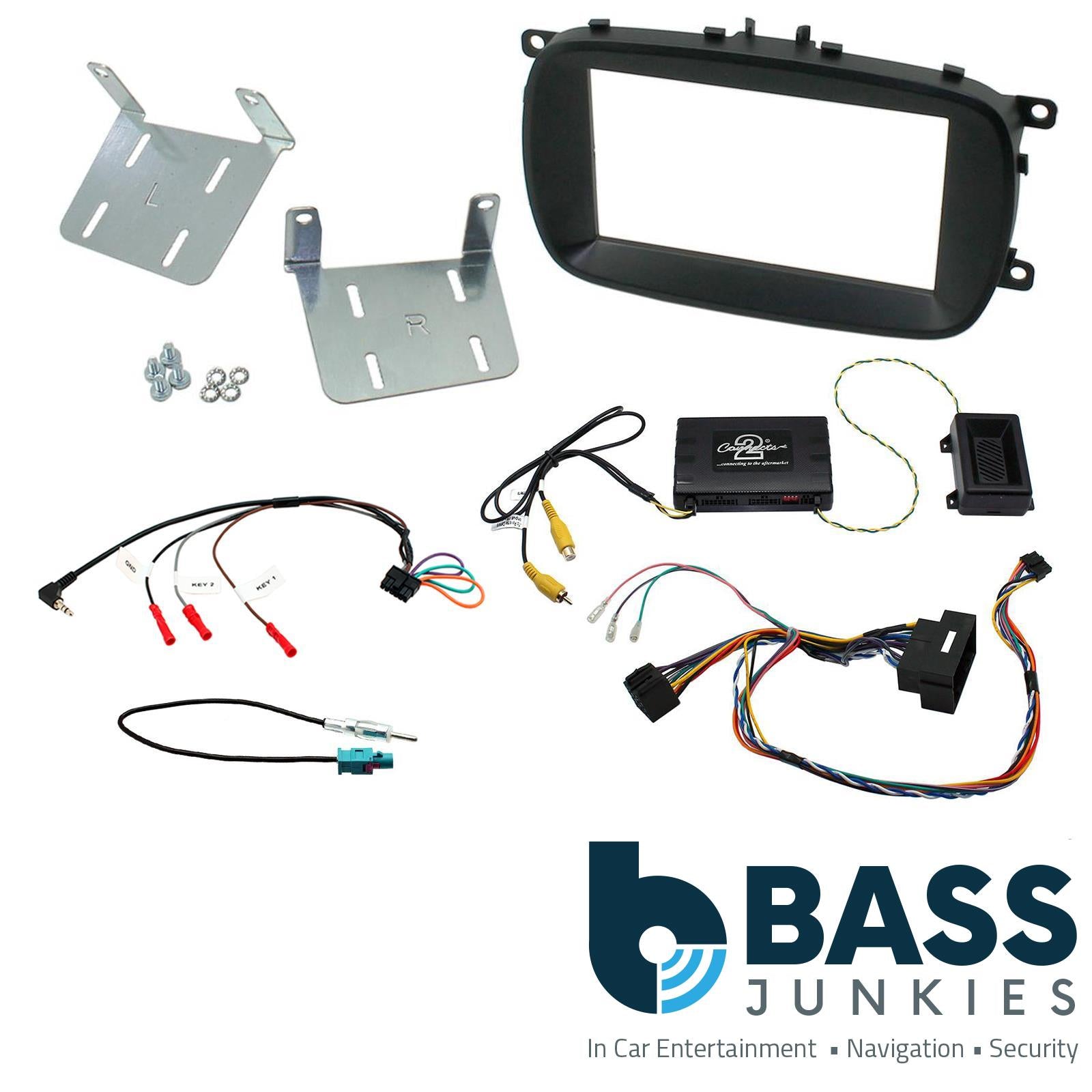 Connects 2 CTKFT13 - Fiat 500X 2015 Onwards Double Din Facia & Steering wheel Interface Fitting Installation Kit (Black Facia Panel)