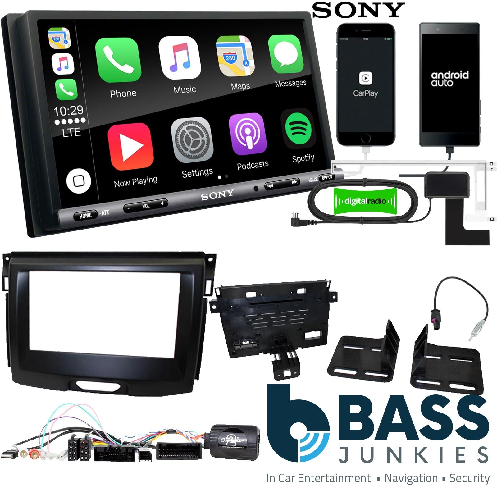 SONY DAB+ Apple | Android Double Din Stereo Fitting Kit + Steering Wheel Stalk Controls to fit Ford Everest 2015-21 | Ford Ranger 2015-20