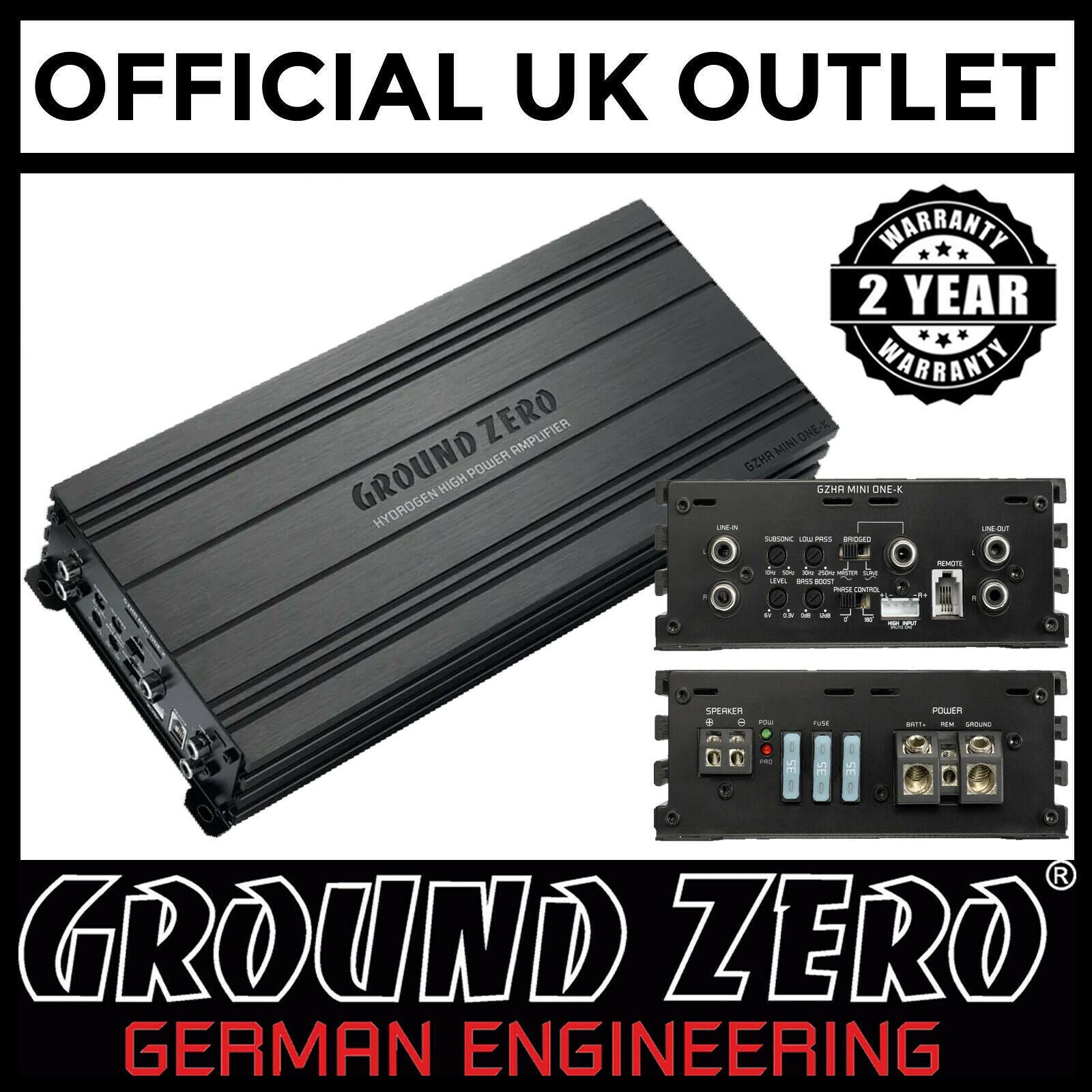 Ground Zero GZHA MINI ONE K - Class D Compact Mono 1200 Watts Max Car Amplifier