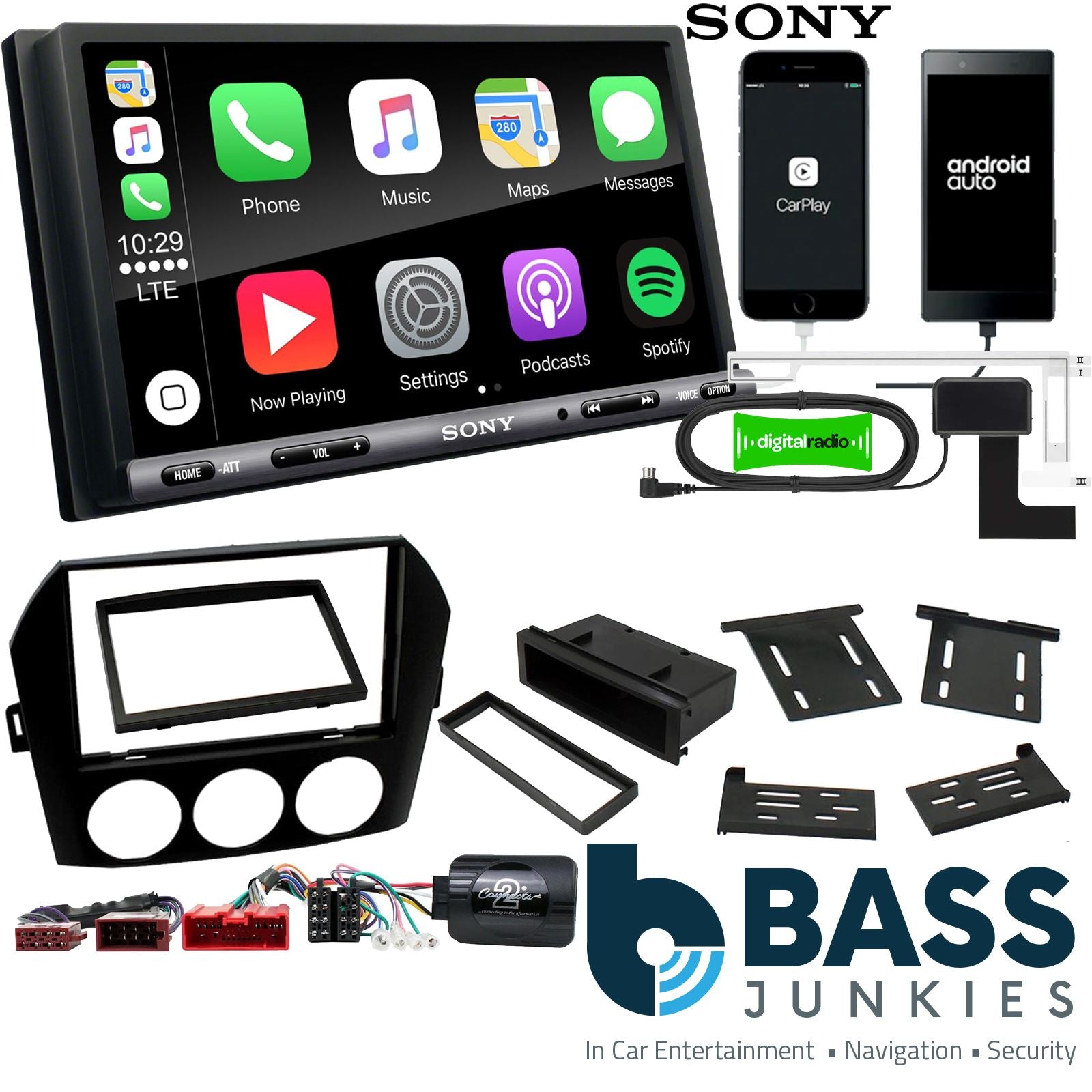 SONY DAB+ Apple | Android Double Din Stereo Fitting Kit + Steering Wheel Stalk Controls to fit Mazda Miata 2006-08 | Mazda MX-5 2006-08