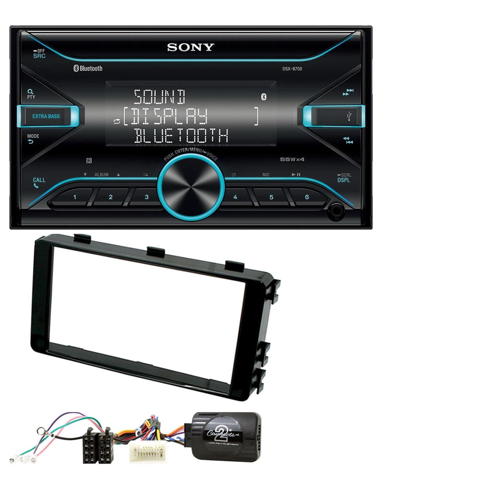 Sony DSX-B700 Bluetooth MP3 USB AUX 4 x 55W Double Din Car Stereo Radio Player + Connects2 Double Din + Steering Wheel Controls fits Mitsubishi Outlander 2013-21