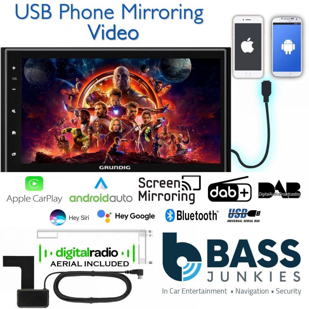 Grundig GX-3800 Car Stereo DAB/DAB+ USB Bluetooth Apple CarPlay Android Auto Screen