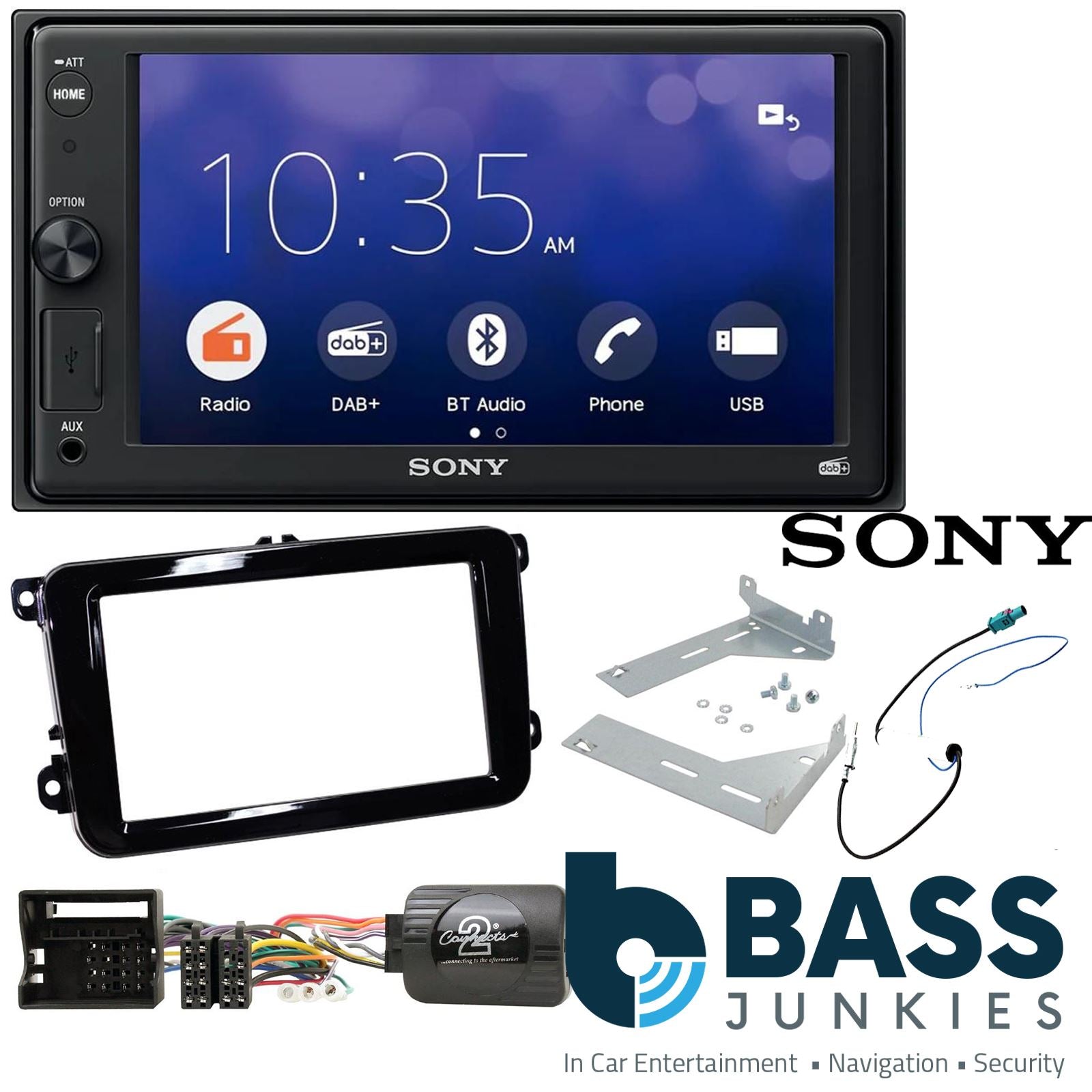 SONY XAV-1550D DAB+ Smart Bluetooth Car Radio + Stereo fitting kit + Steering Wheel Controls Loom for Volkswagen EOS 2006-2016 | Volkswagen Tiguan 2007-2015 | Volkswagen Golf 2003-2013