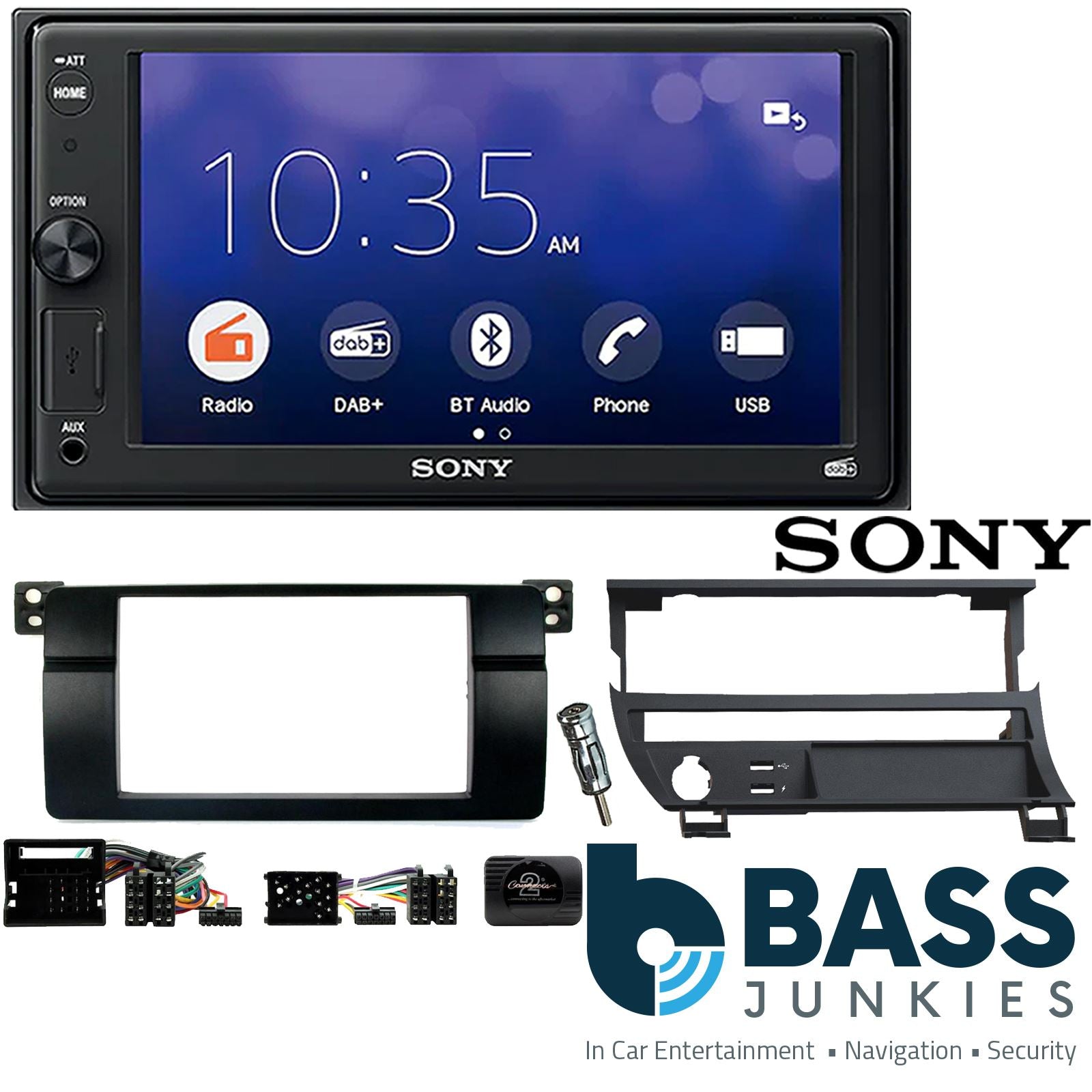 SONY 6.2" Screen Blutooth Double Din Stereo Fitting Kit + Steering Wheel Stalk Controls to fit BMW 3-Series 1998-05